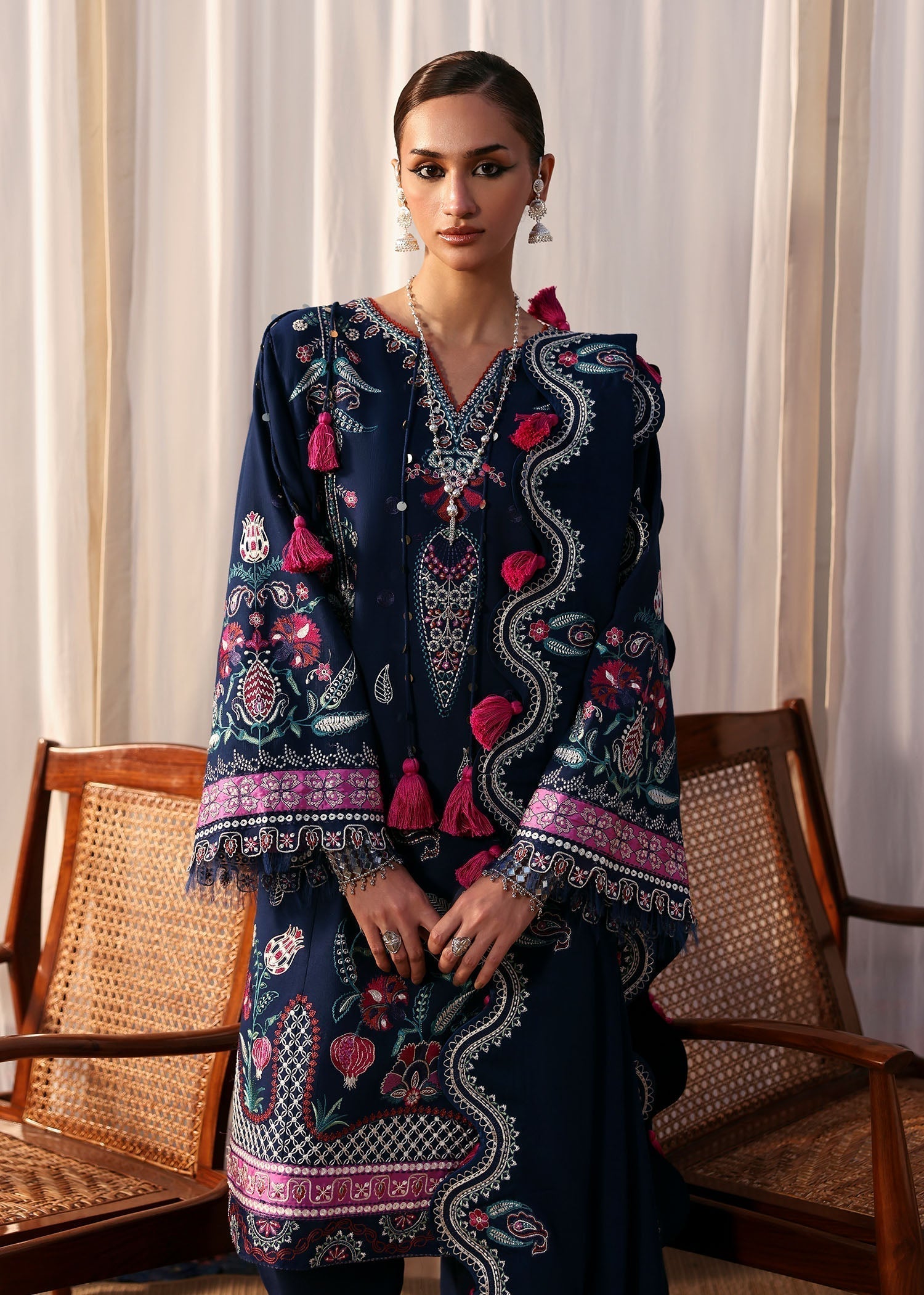 khaddar Unstitched in Navy blue