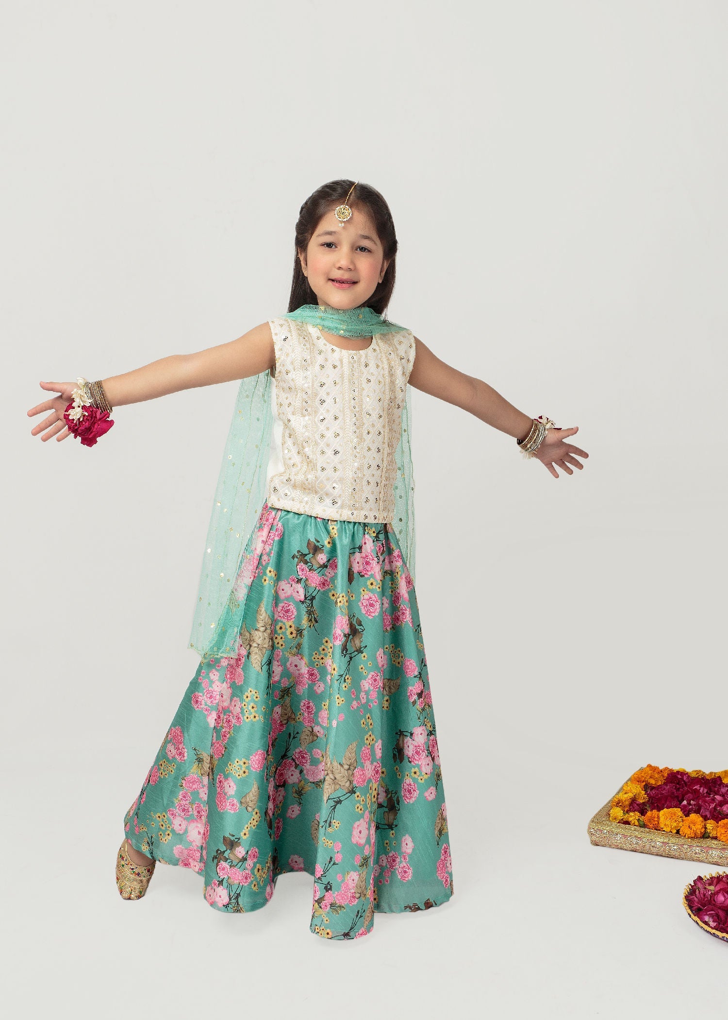 chiffon Lehenga in Sea green