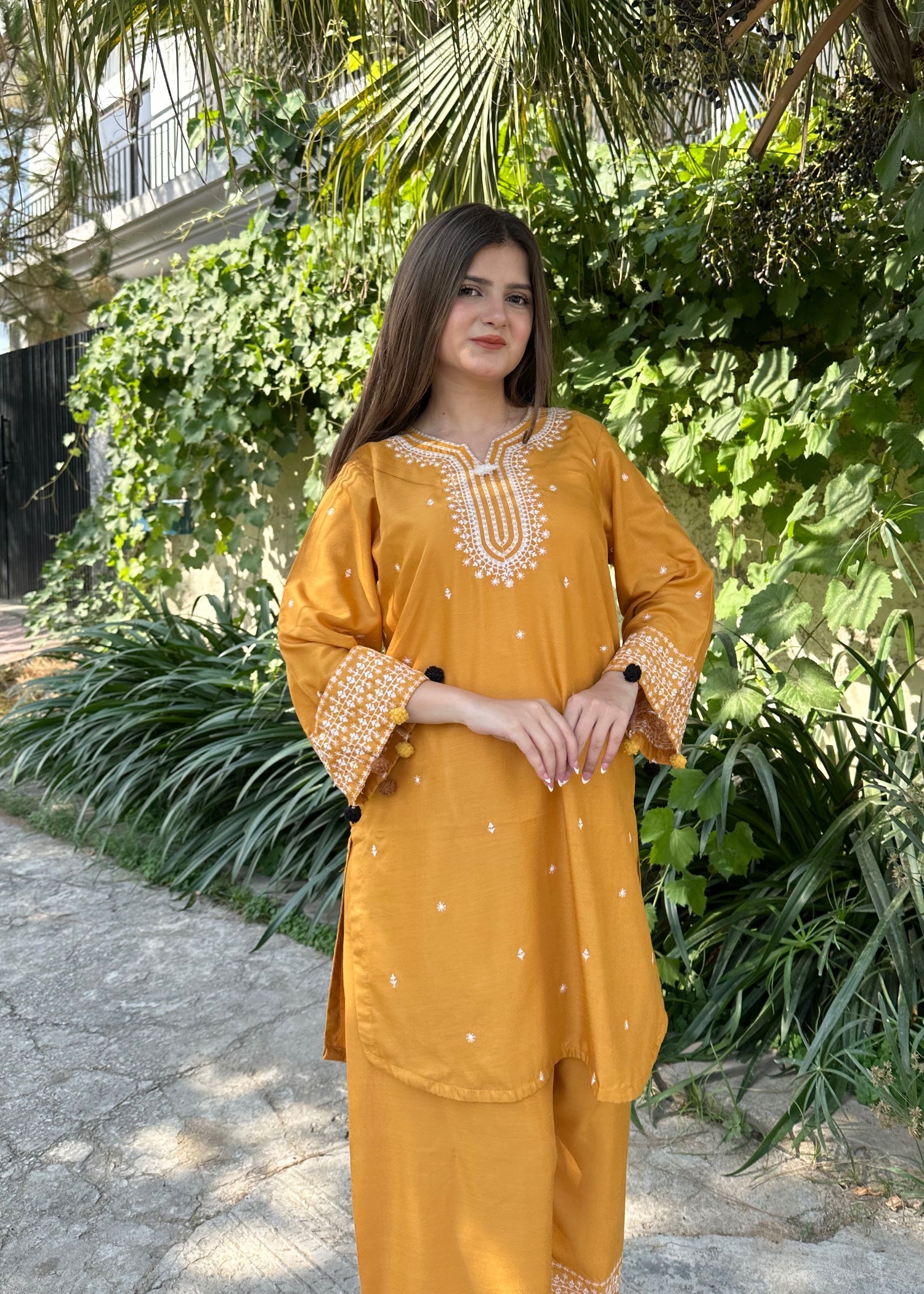arabic lawn Kurta Set in Mustard