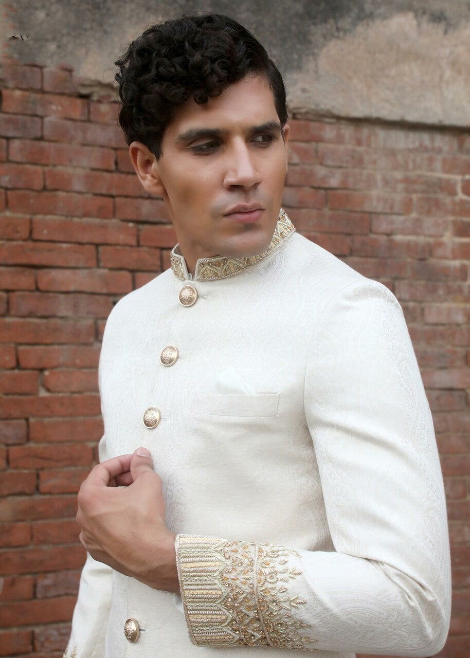 silk Sherwani in Off-white
