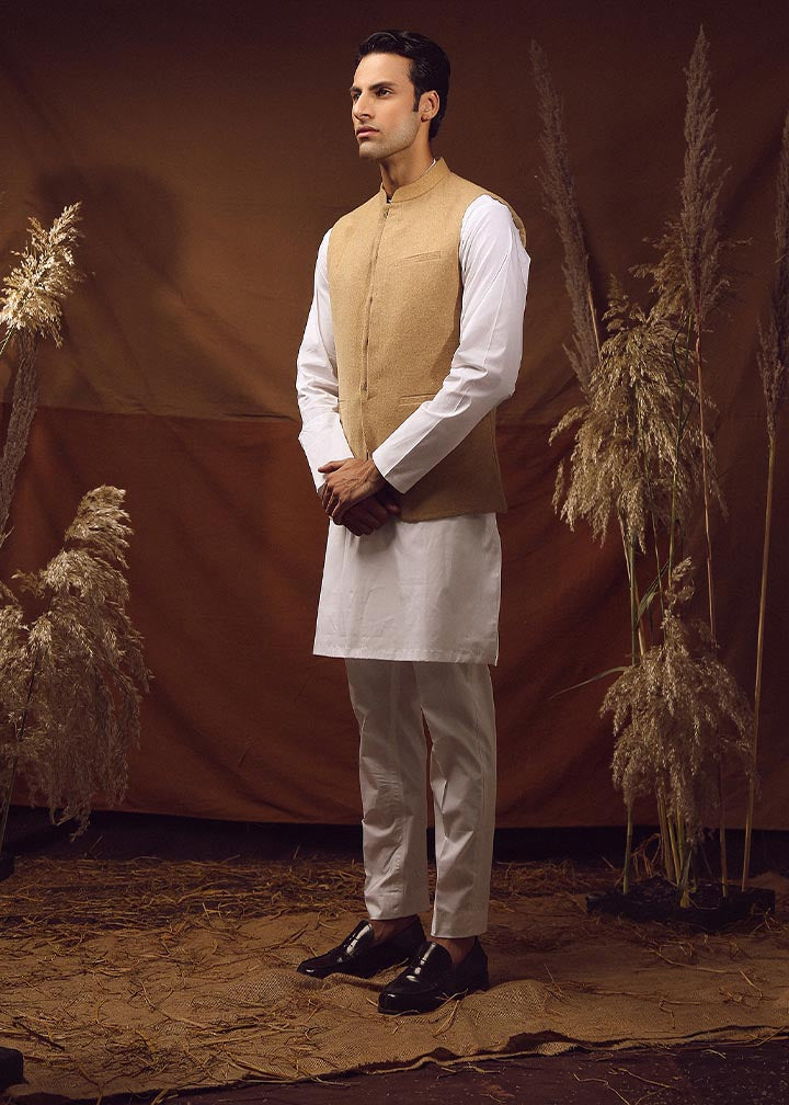 twill khaddar Waistcoat in Beige
