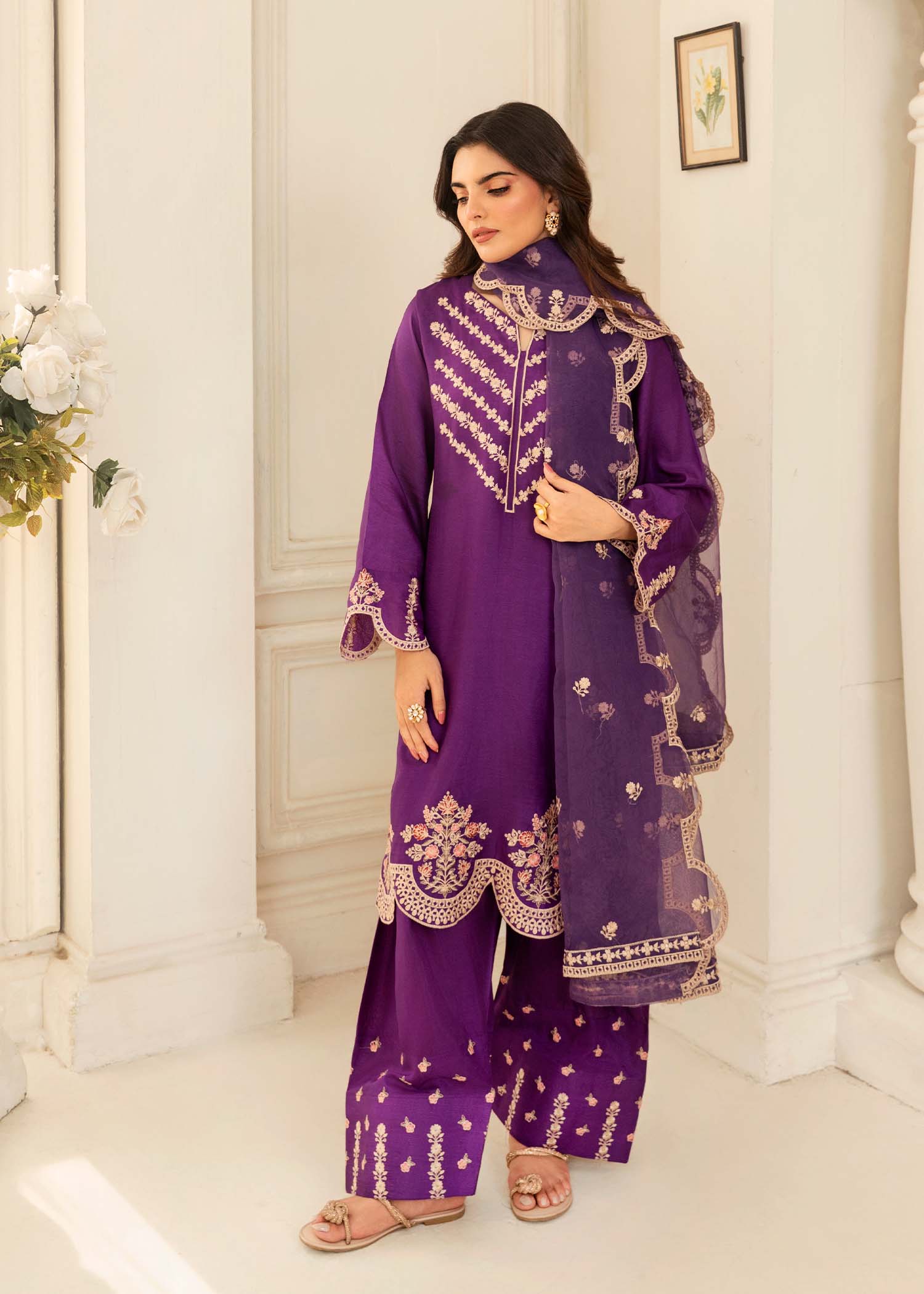 kattan silk Kurta Set in Purple heart