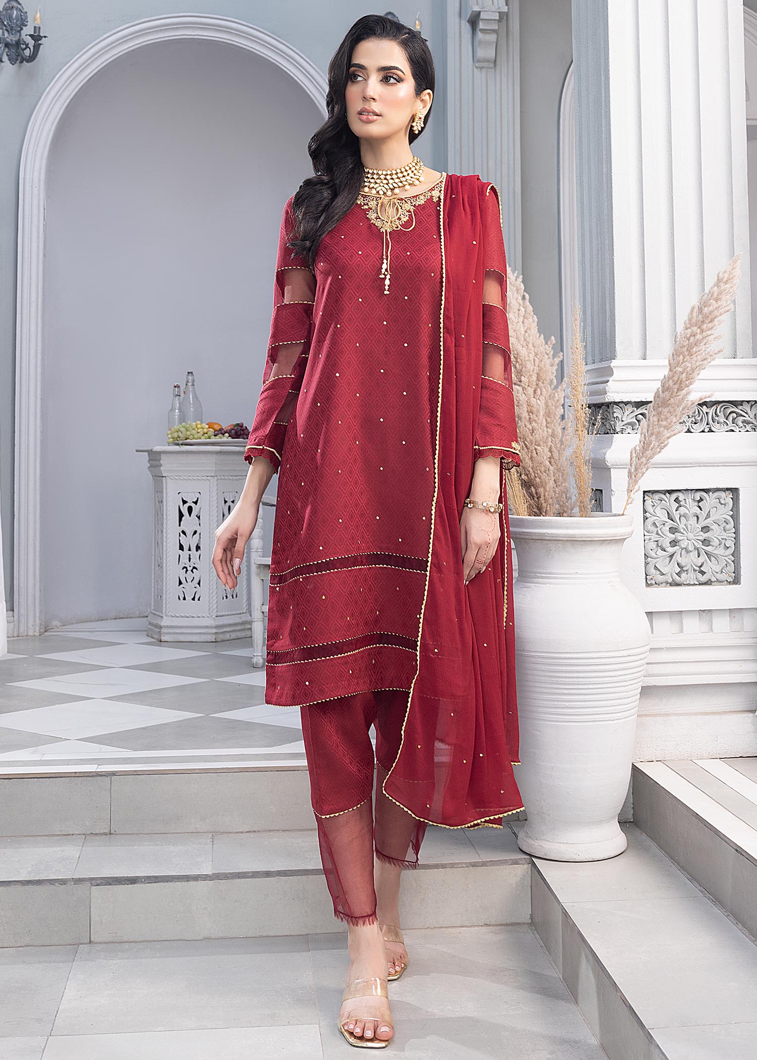 self jacquard Unstitched in Red