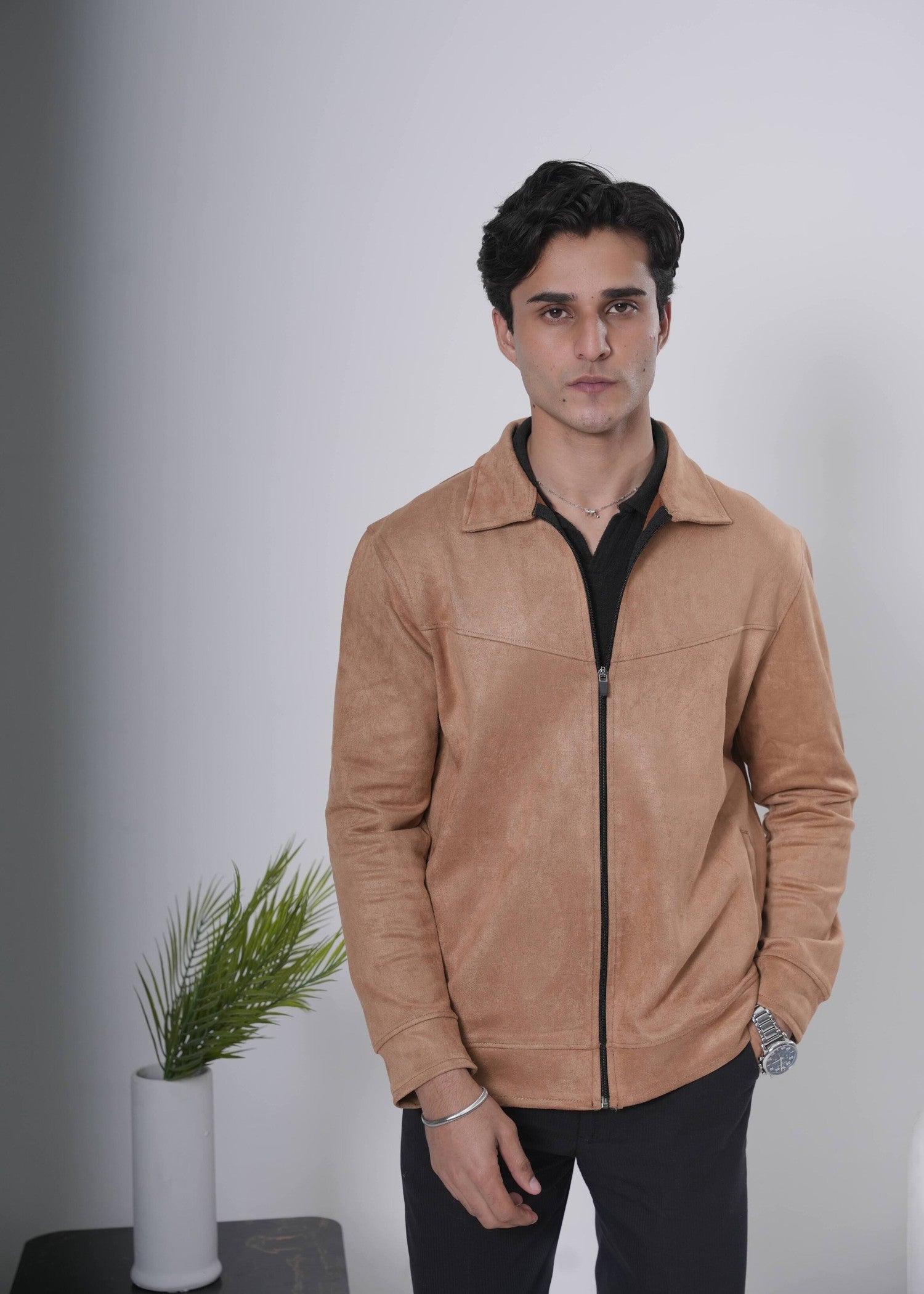 fleece Jacket in Camel brown
