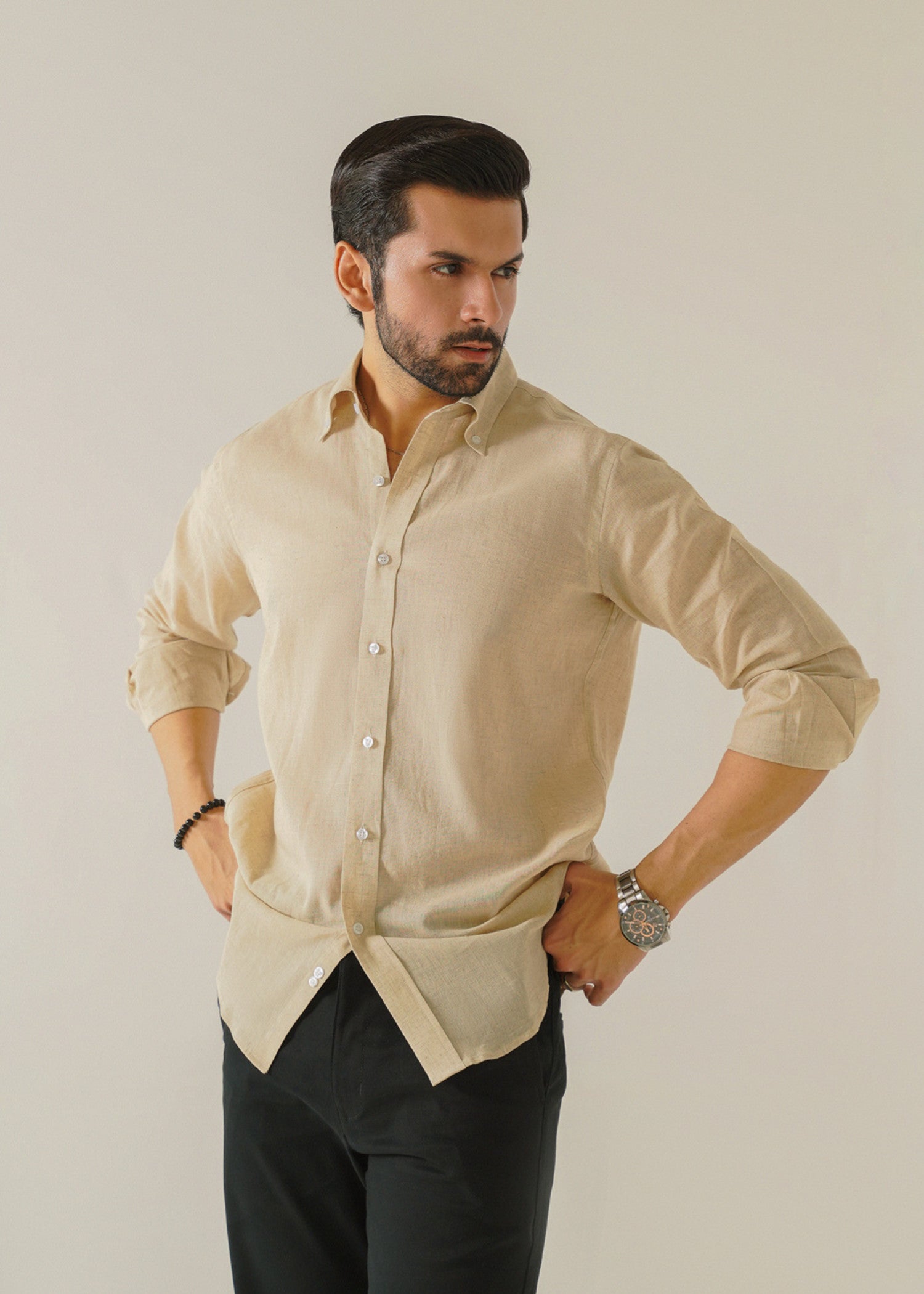 linen Casual Shirt in Vanilla by Lapel by Gem Garments