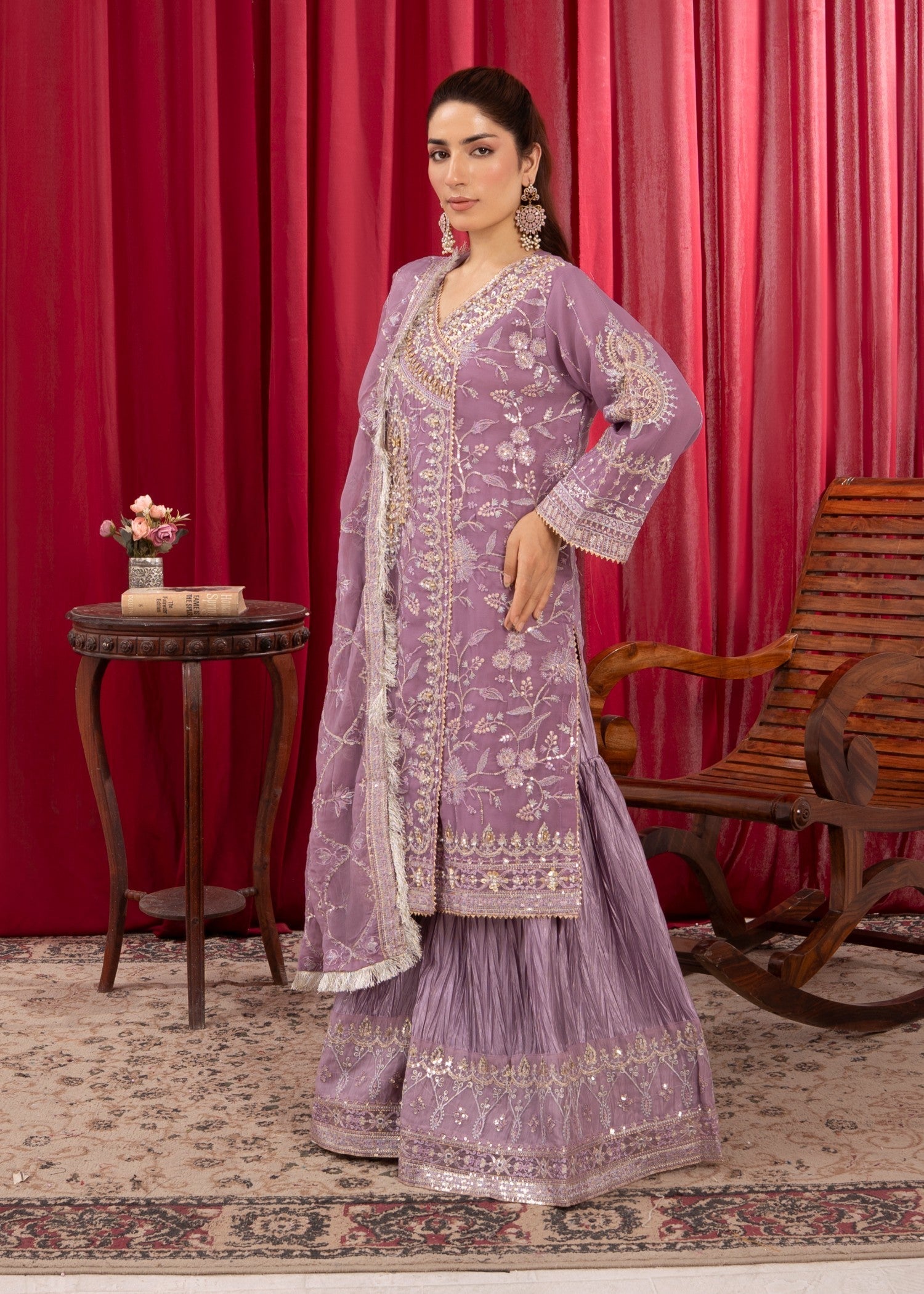 chiffon Angrakha in Mauve pink