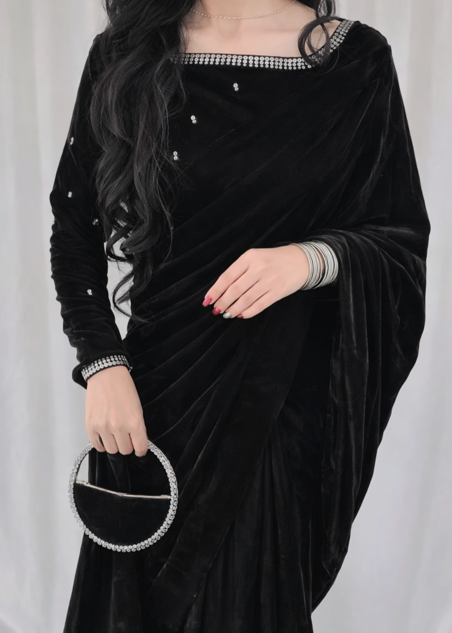 chinese micro velvet 9000 Saree in Black