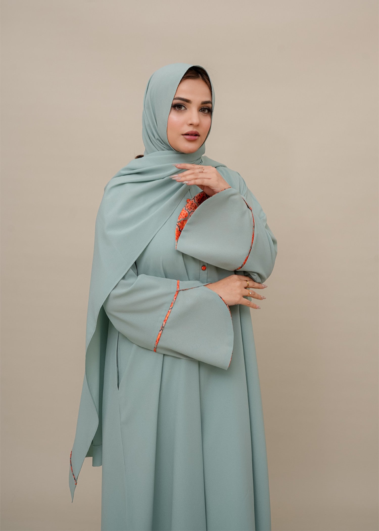crepe silk Abaya in Pastel green