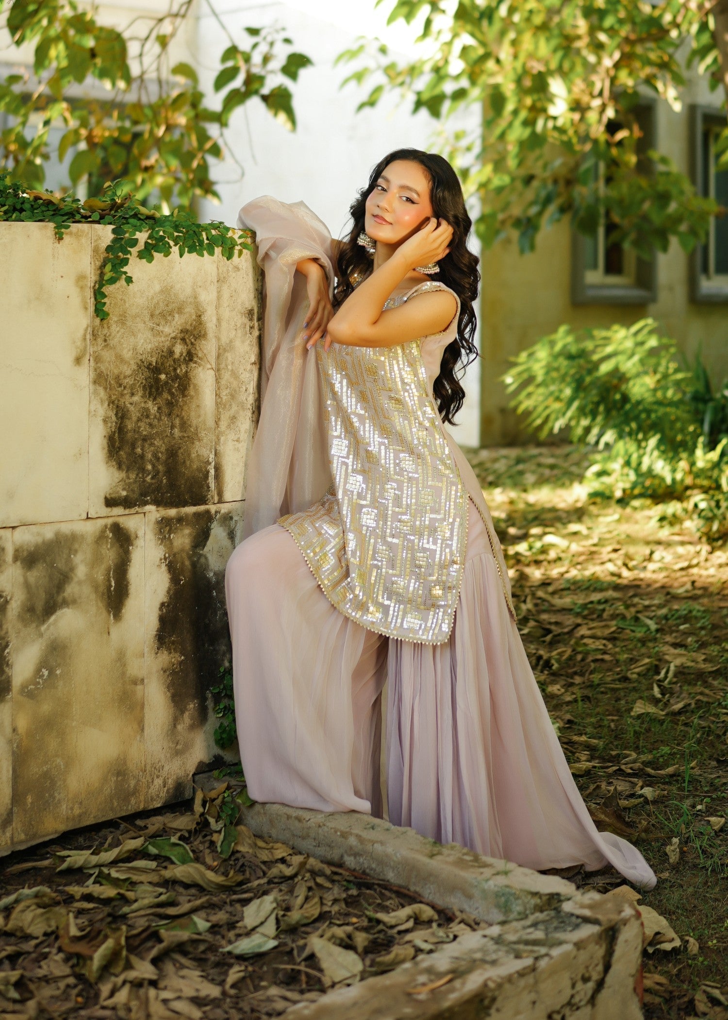 organza Sharara in Thistle