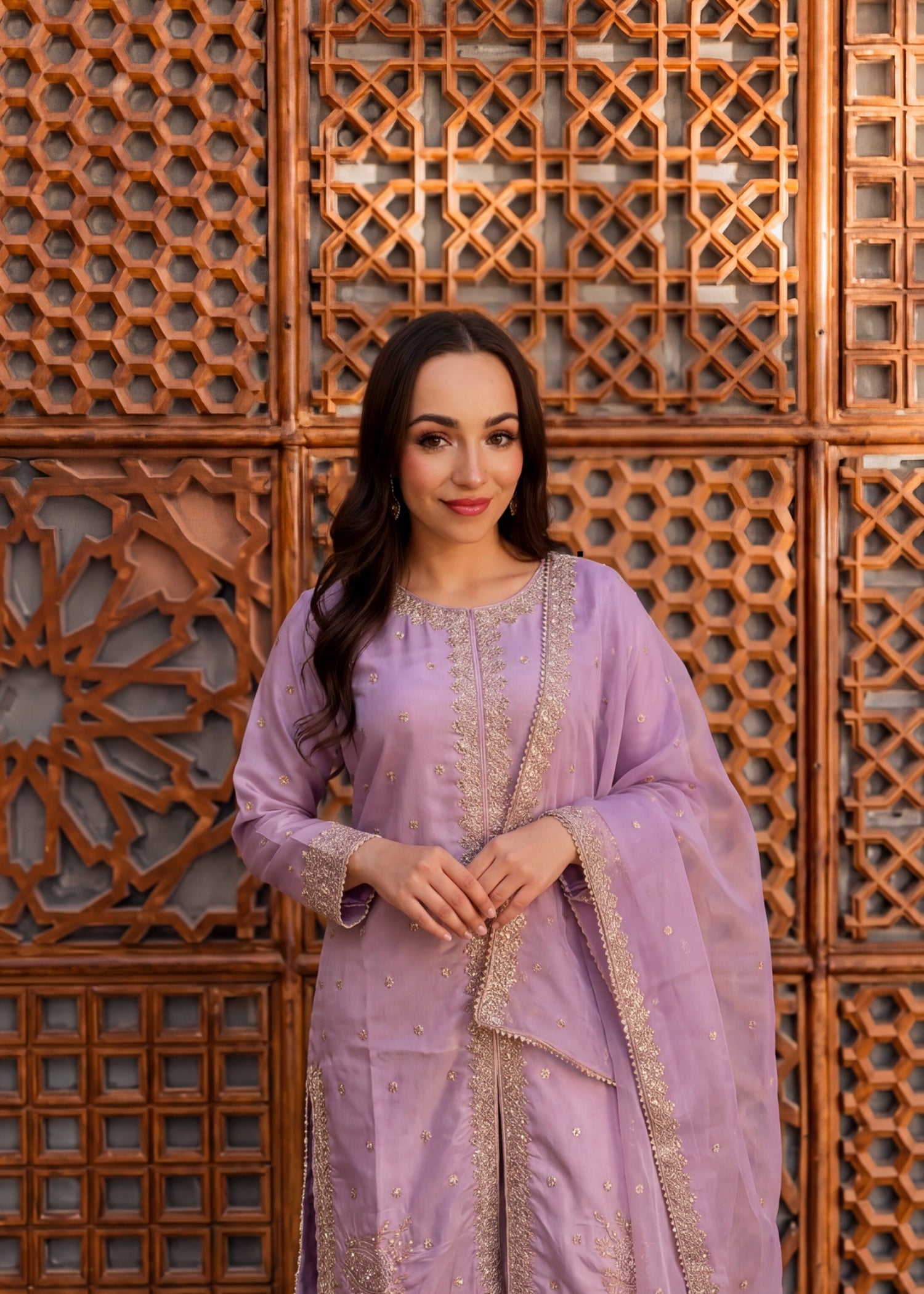 silk Gharara in Mauve pink