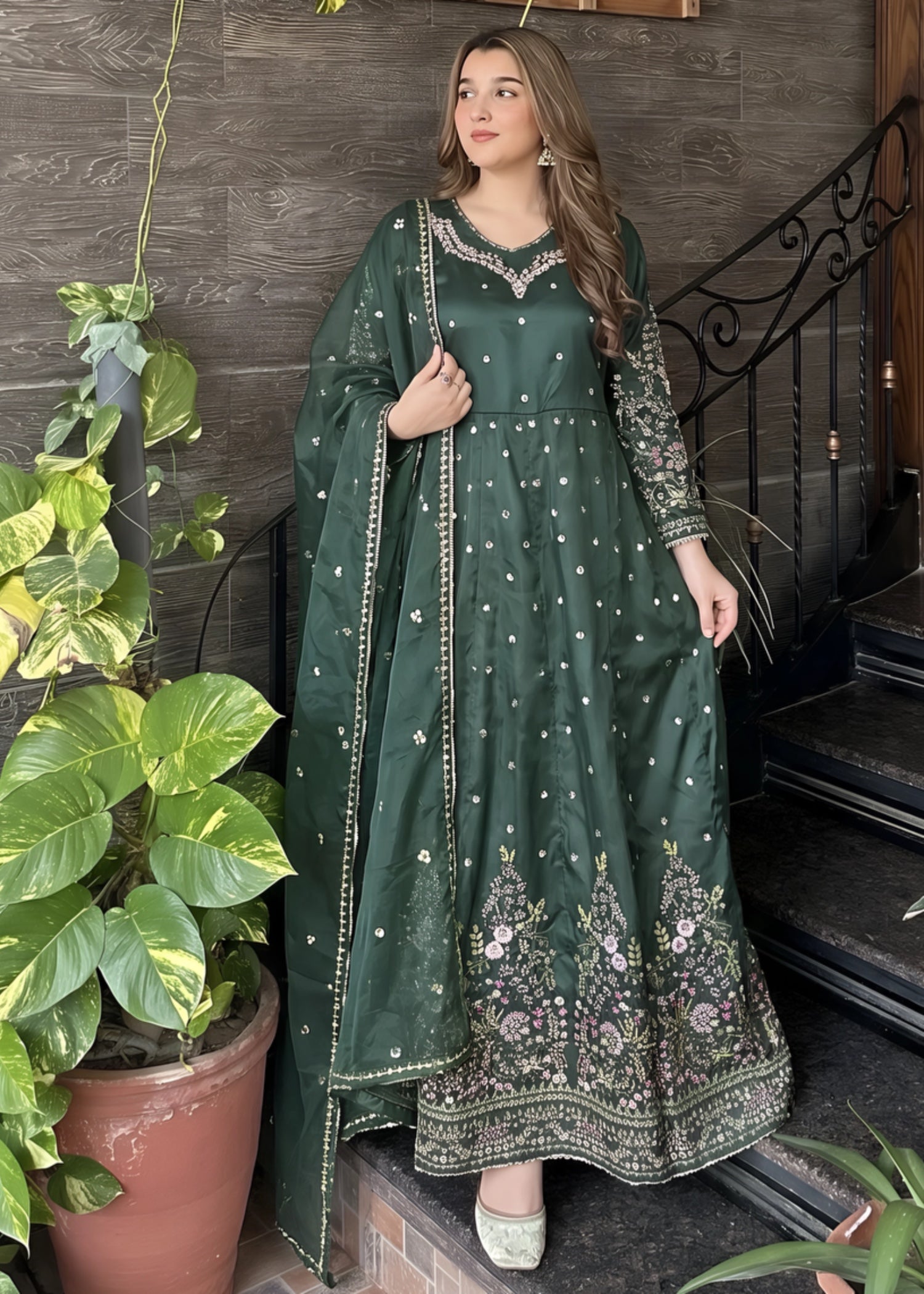 silk Maxi in Dark green