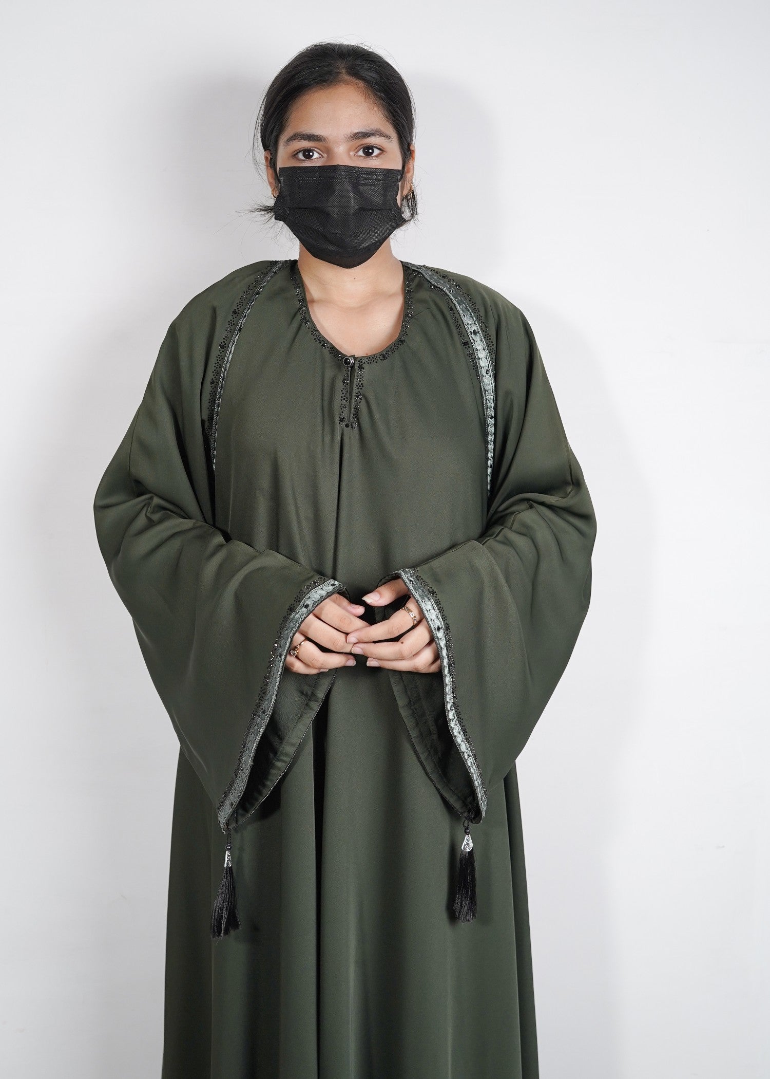 georgette silk Abaya in Olive green