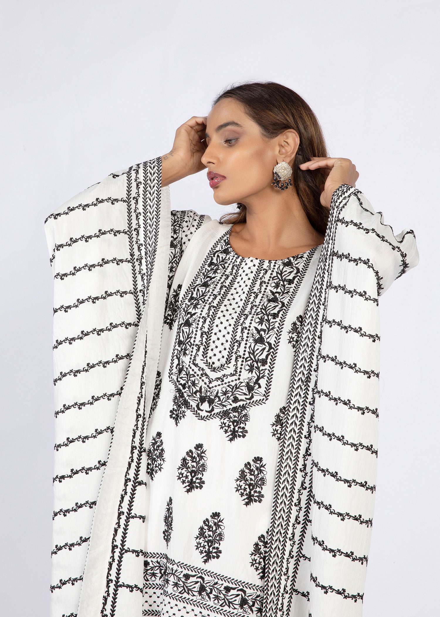 cotton silk Kaftan in White