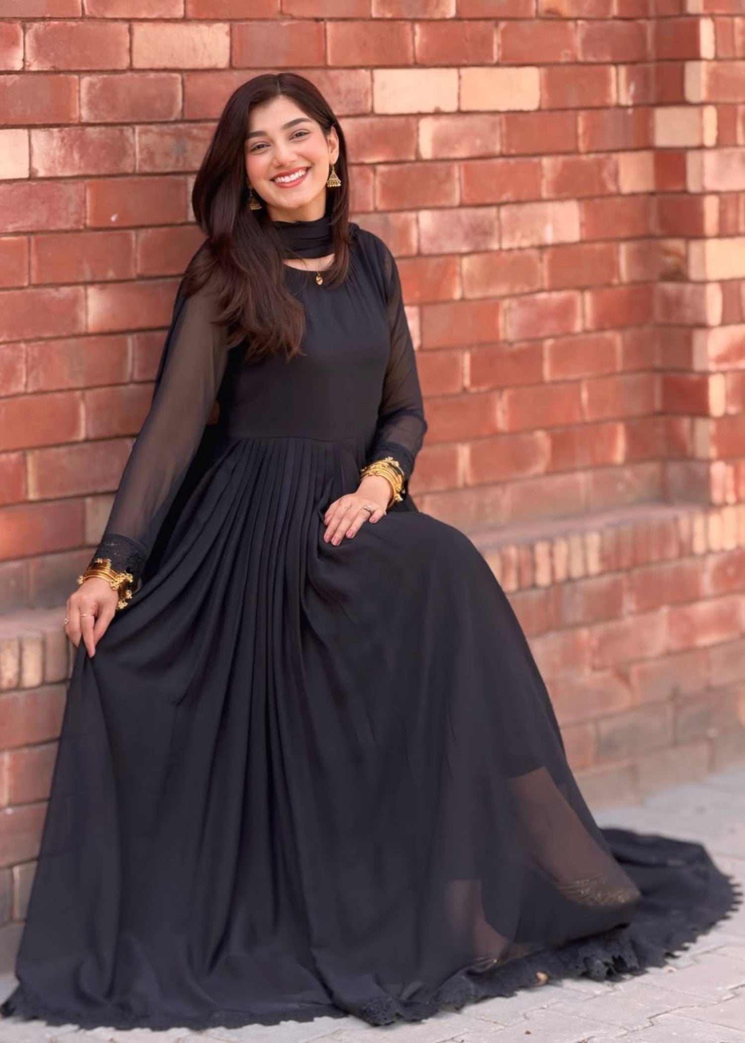 georgette chiffon Maxi in Black