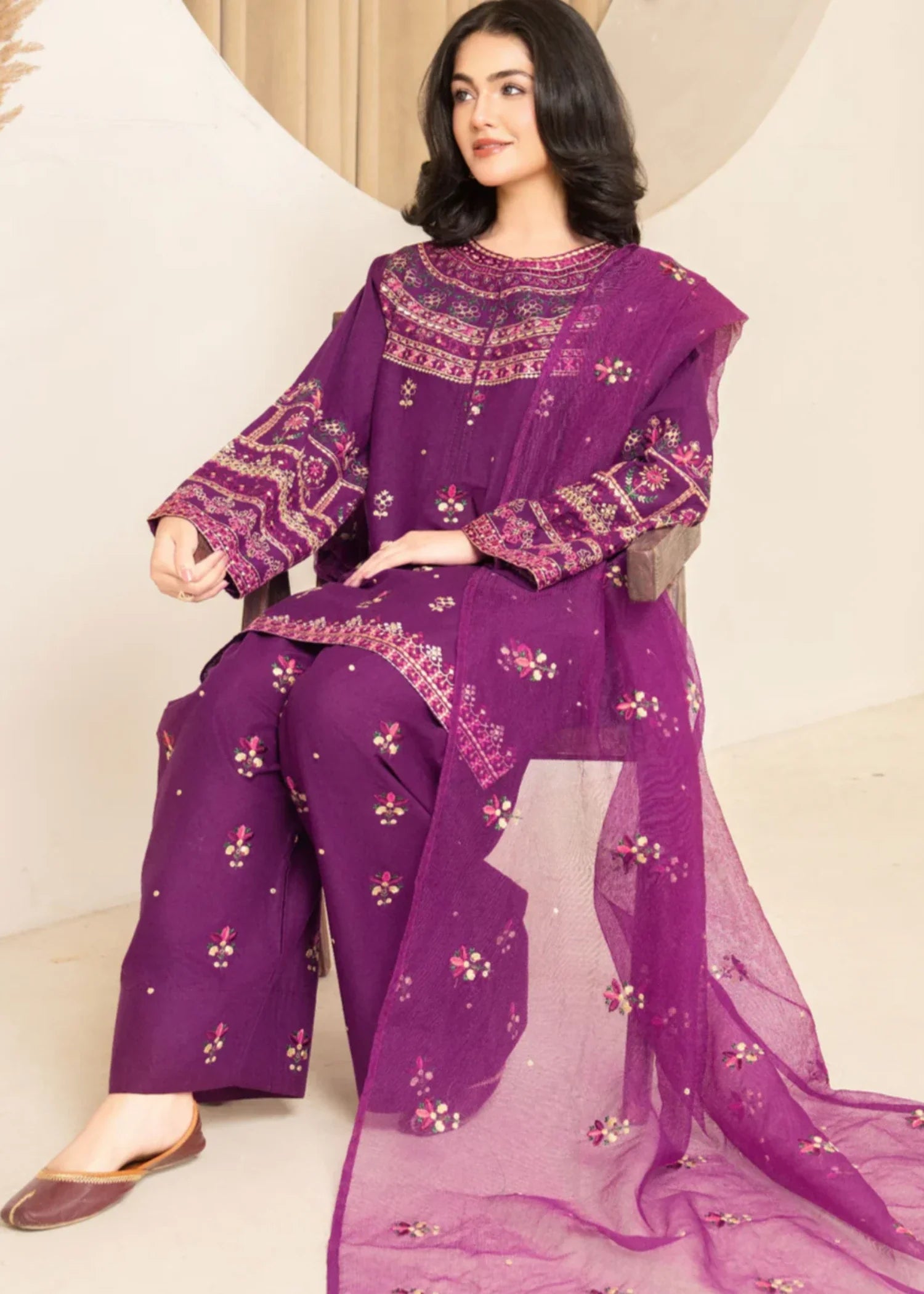 lawn cotton Kurta Set in Purple