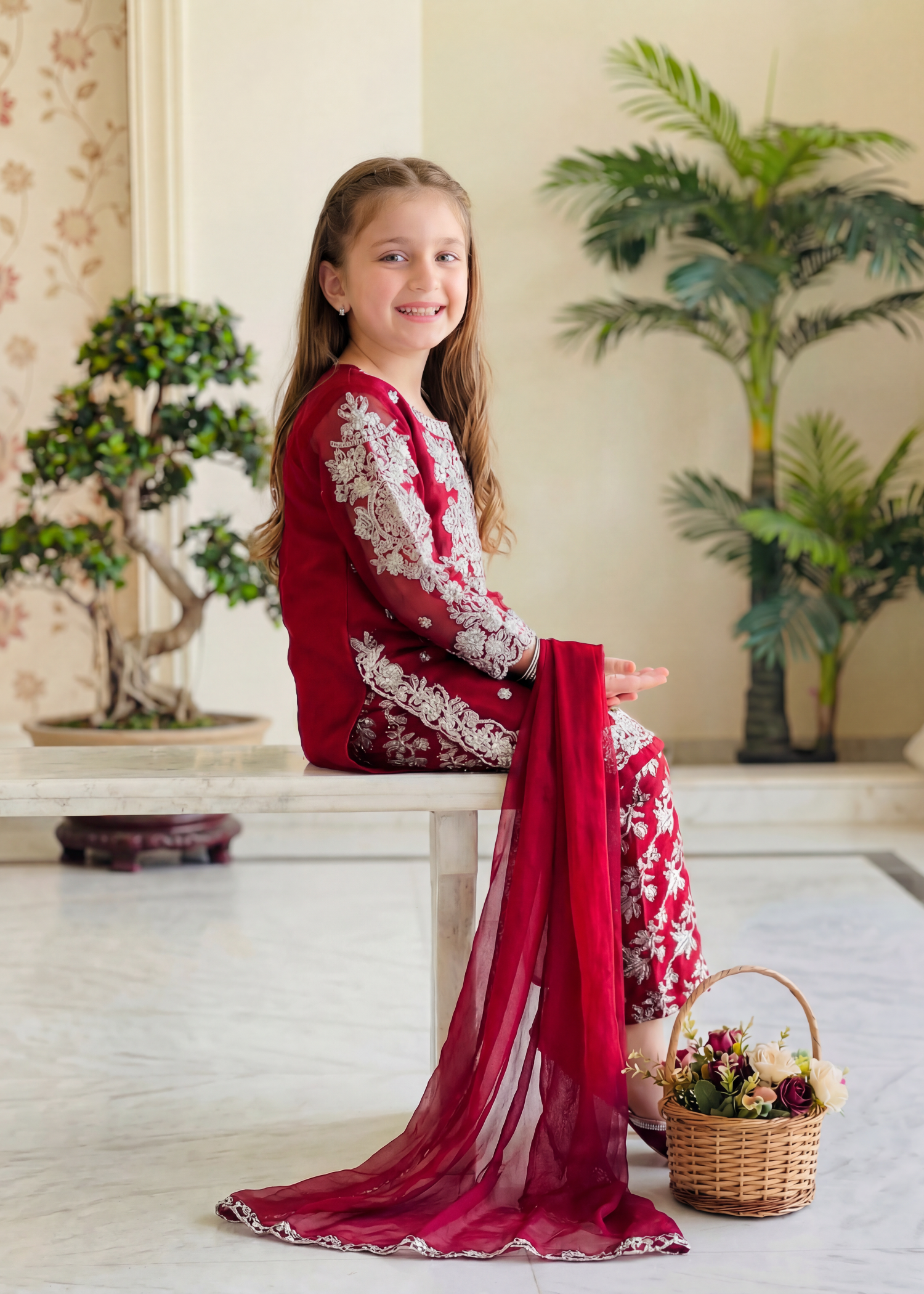 organza Kurta Set in Maroon