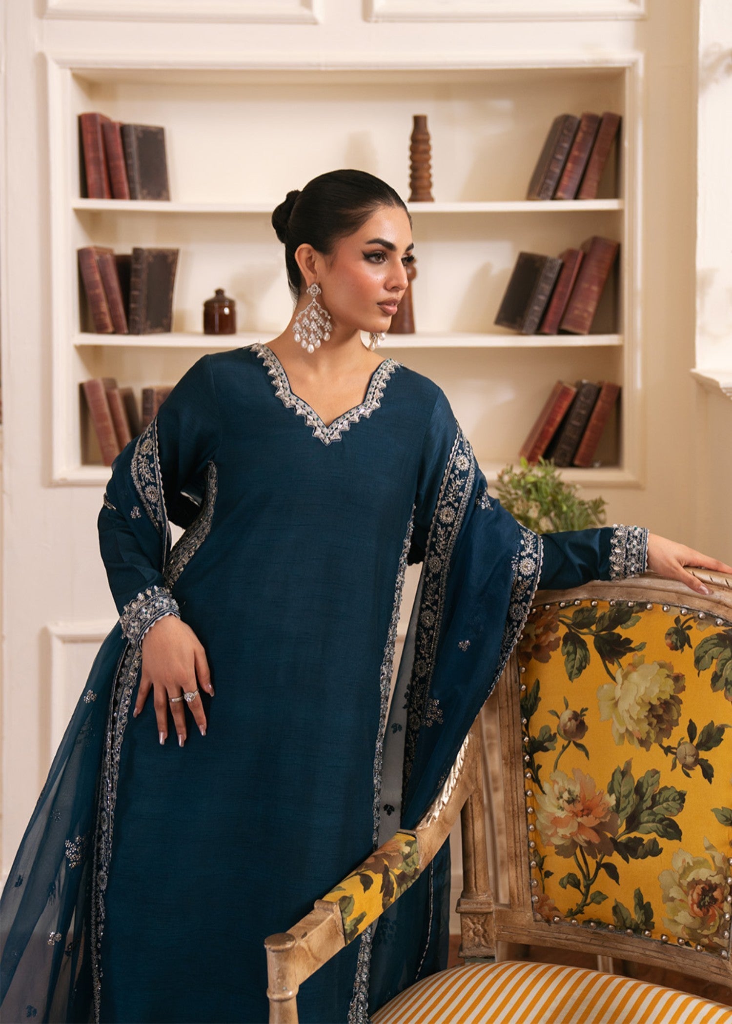 korean raw silk Kurta Set in Steel teal