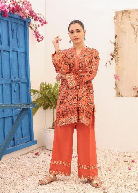 cotton Kurta Set in Rust orange