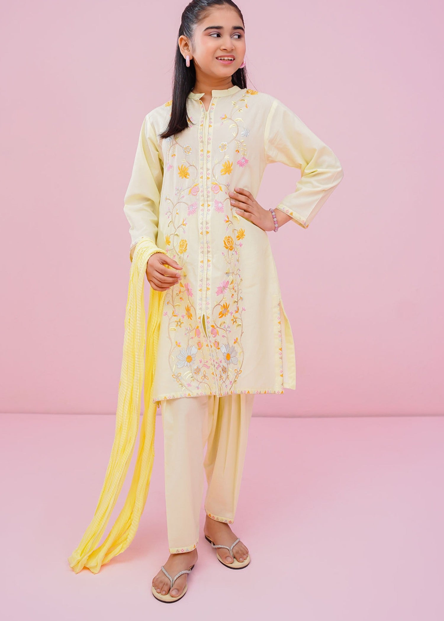 cotton Kurta Set in Lemon chiffon