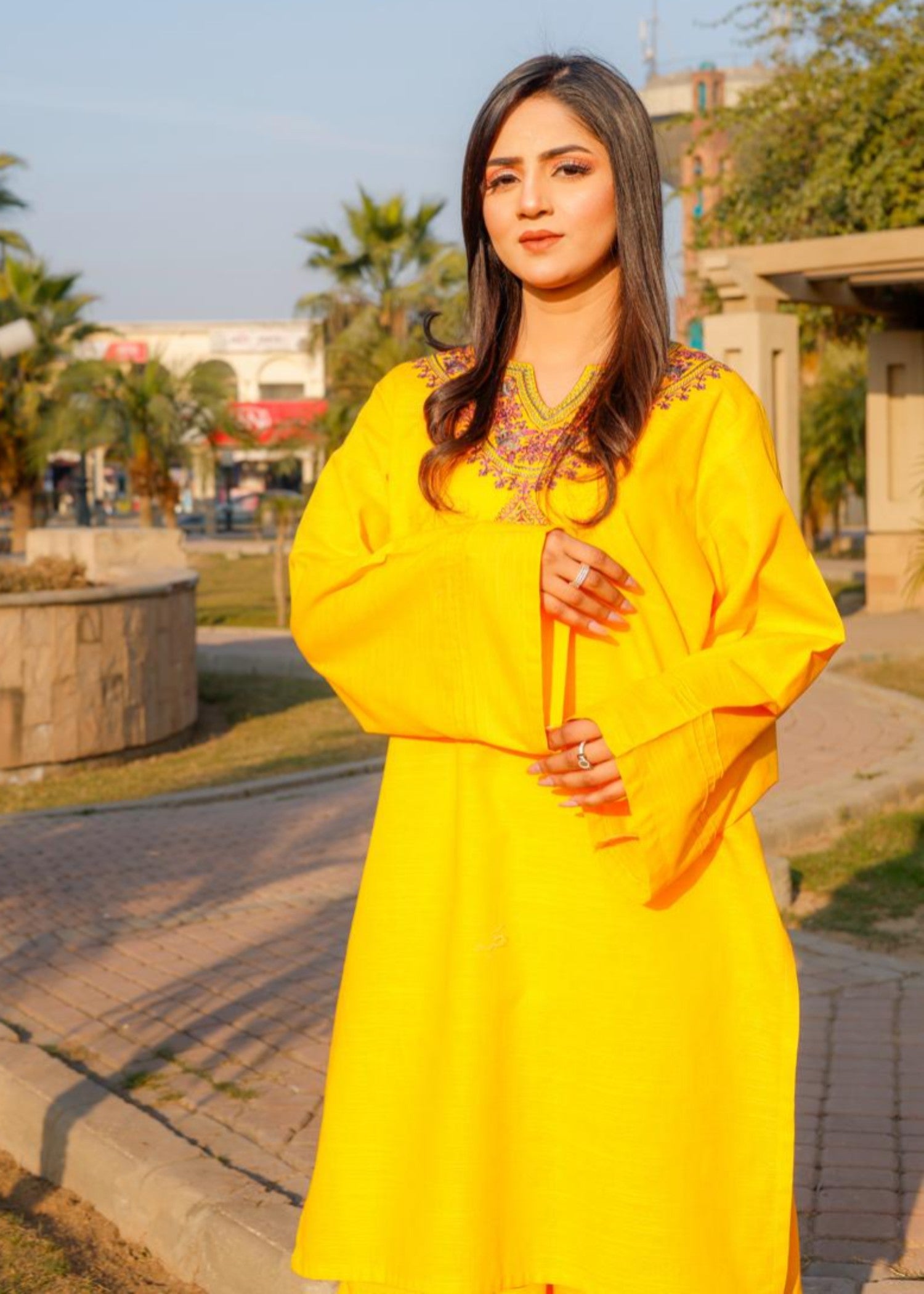 khaddar Kurta Set in Lemon