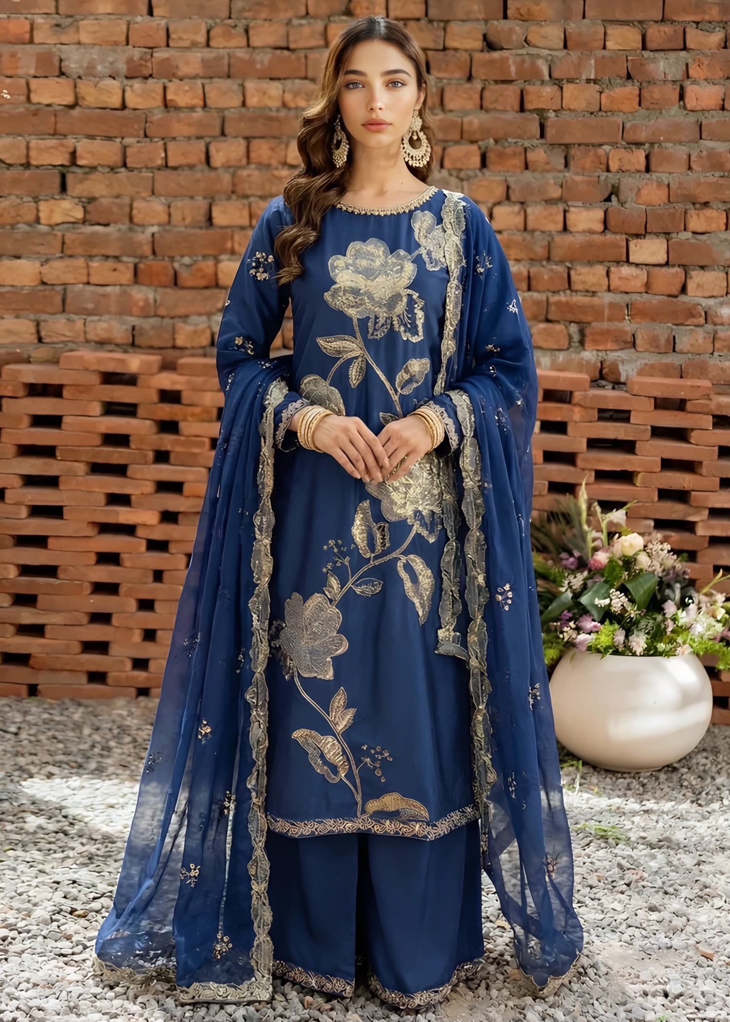 silk Kurta Set in Cobalt blue
