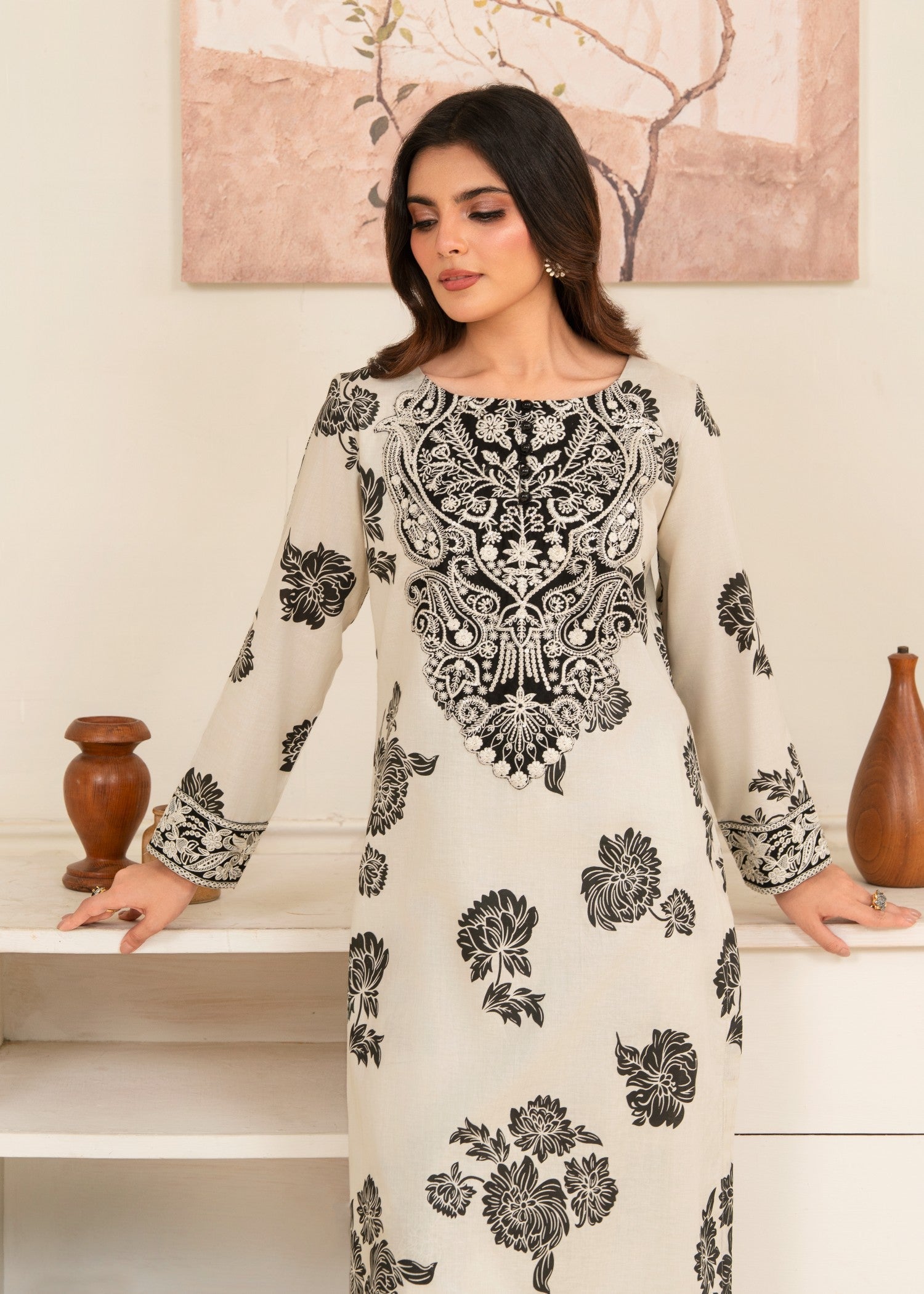 dhanak Kurta Set in White