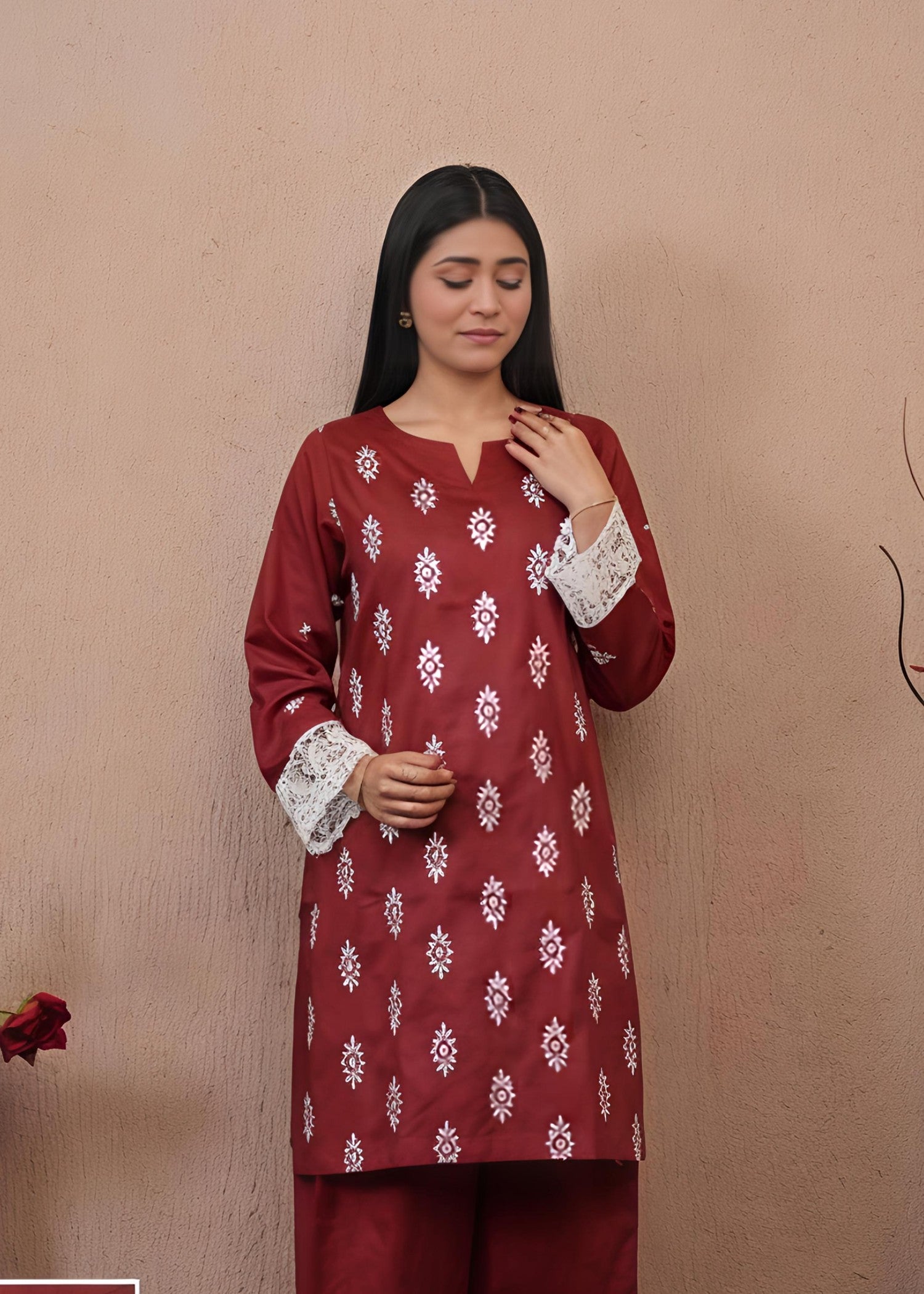 lawn Kurta Set in Lilac, beige, copper