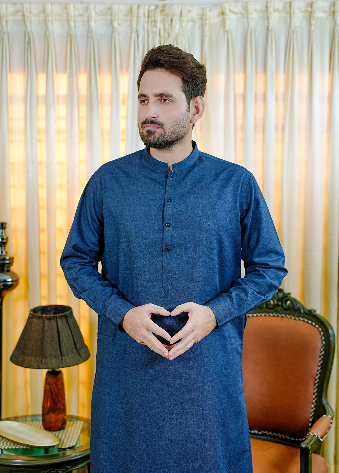 acrylic wool Shalwar Kameez in Navy blue