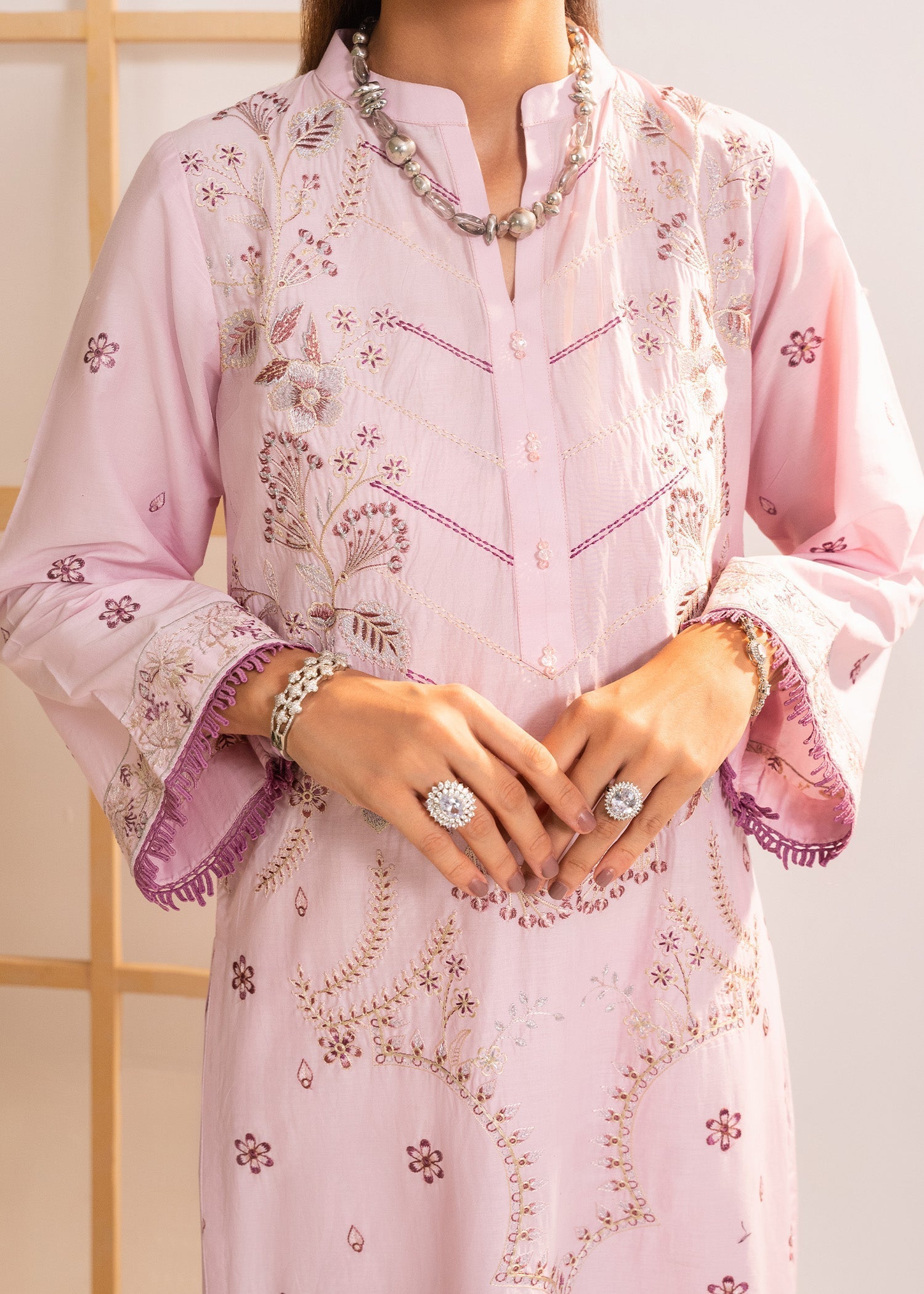 cambric cotton Kurta Set in Baby pink