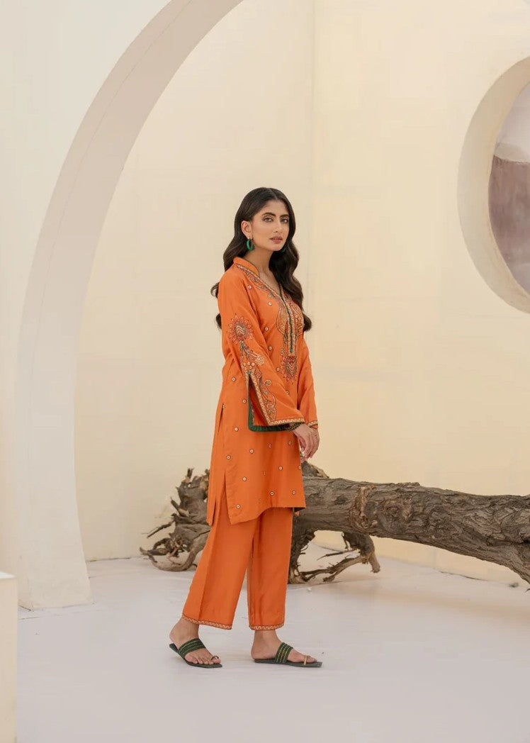 cotail Kurta Set in Coral orange