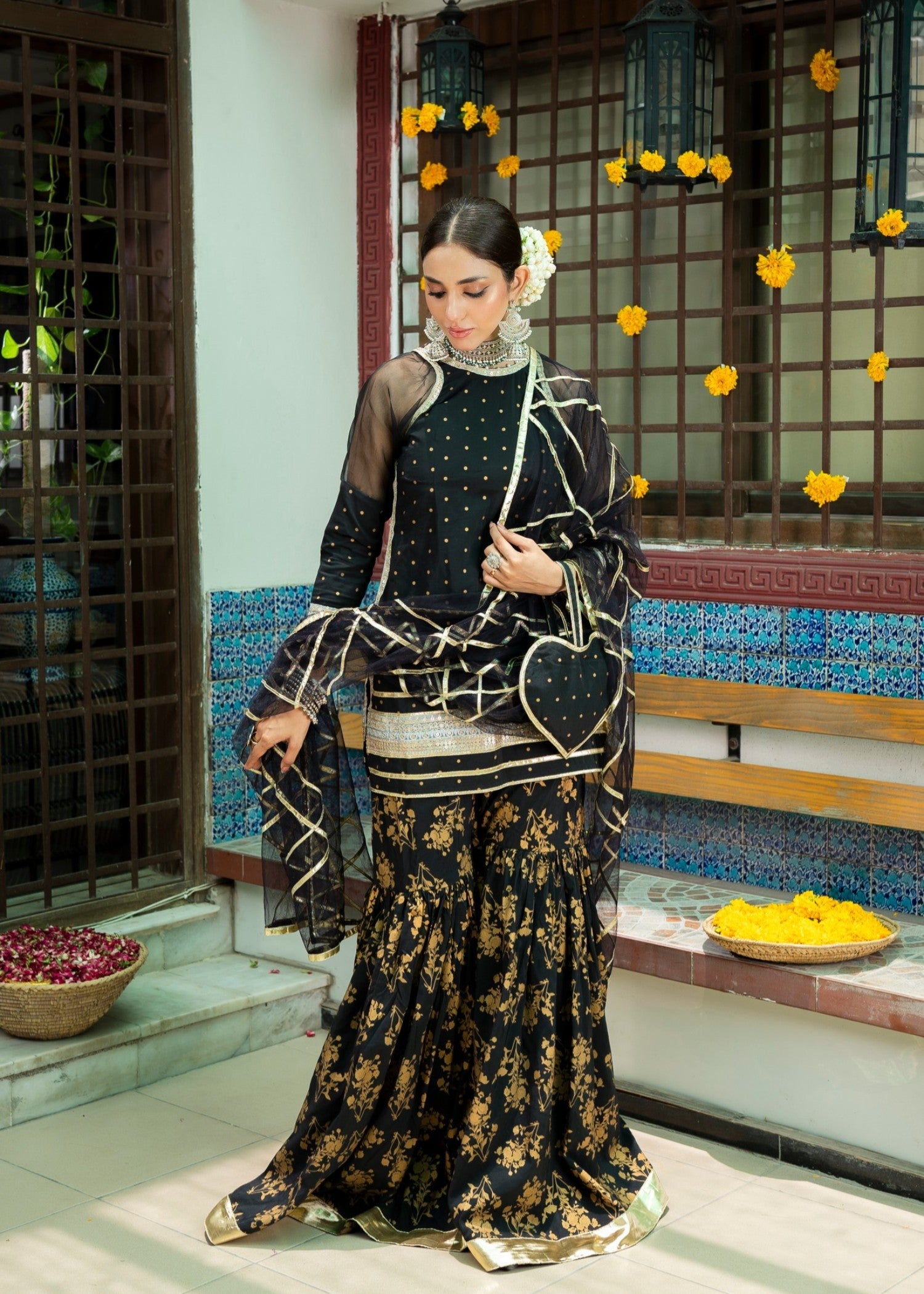 cotton silk banarasi Gharara in Black