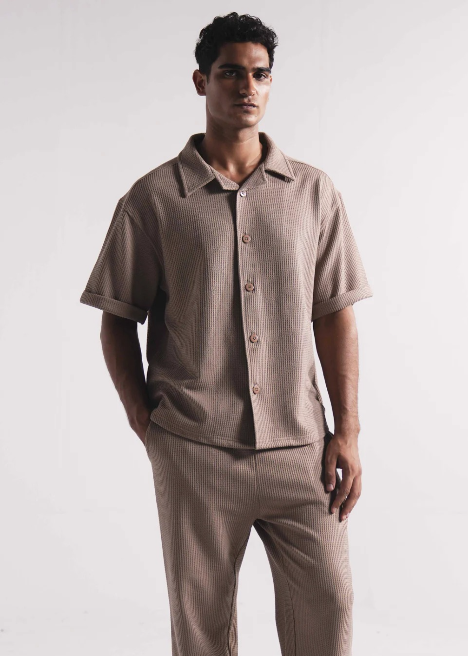 jersey knit Casual Shirt in Tan brown