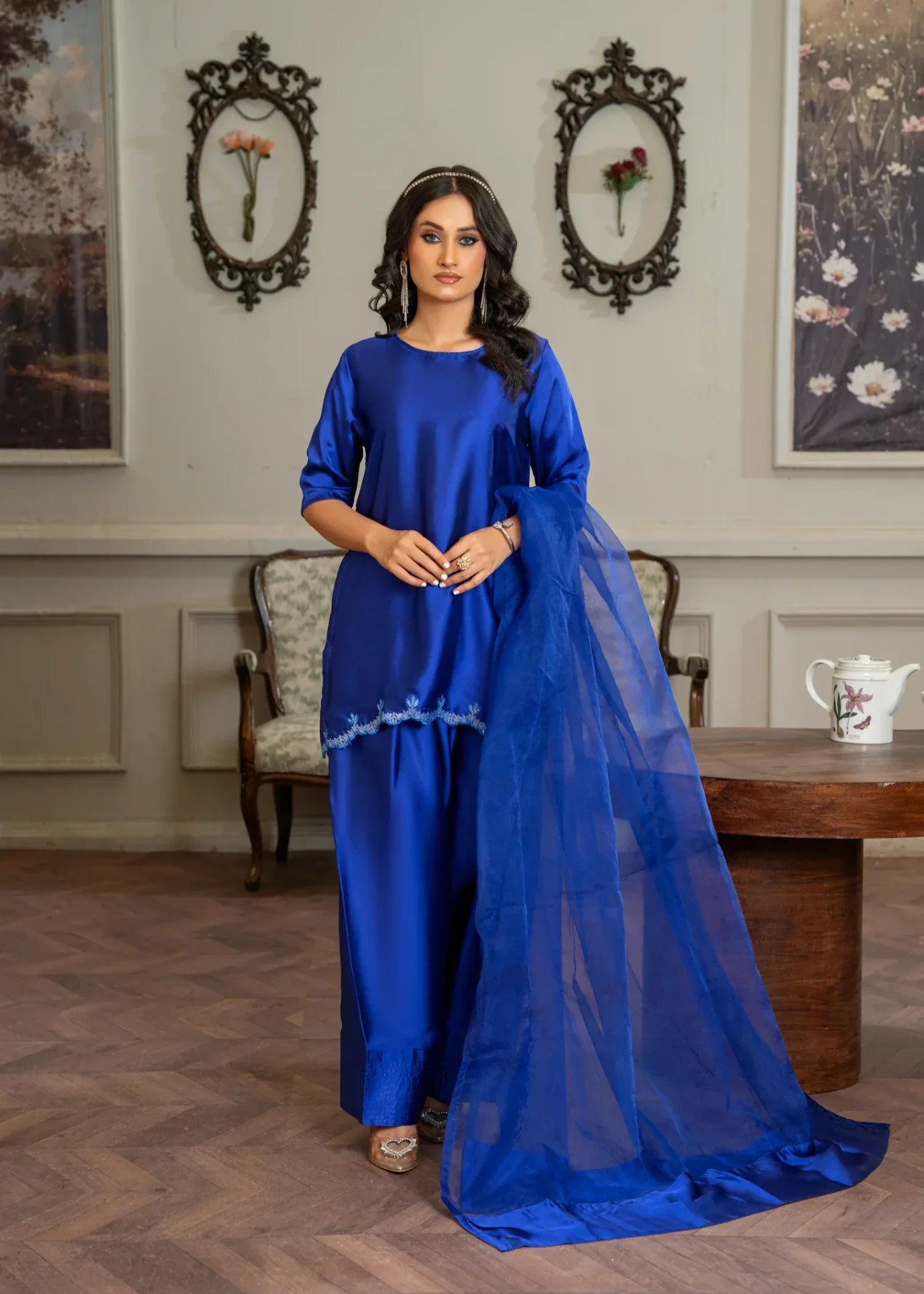 silk Kurta Set in Blue