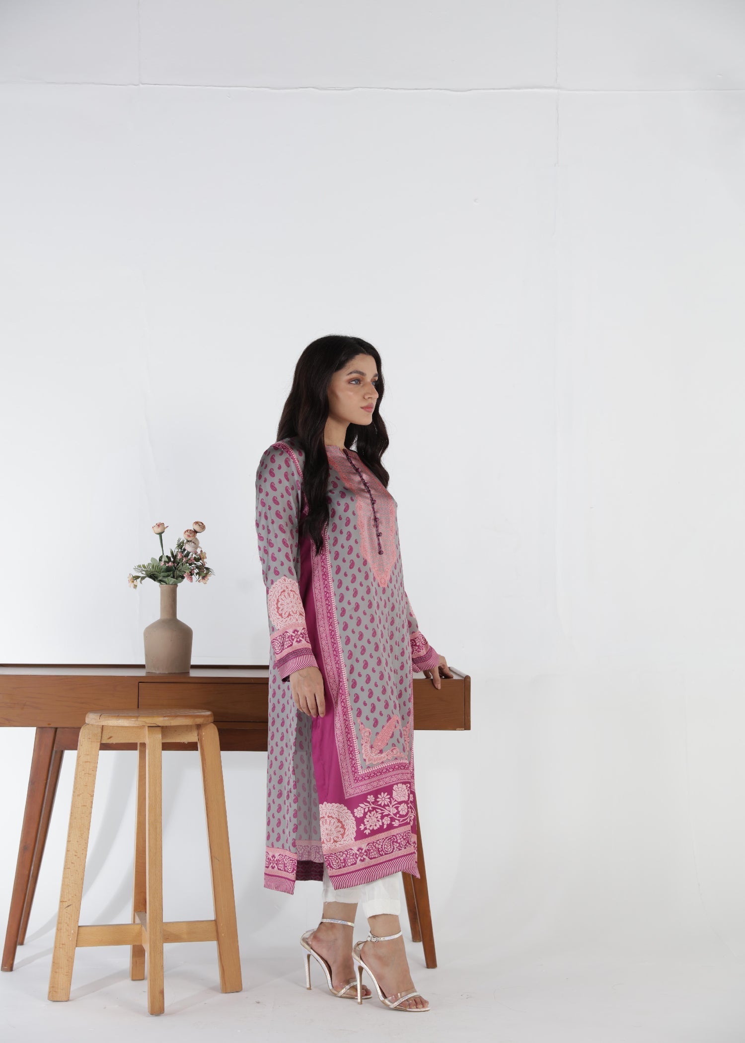 satin silk Kurti in Multi