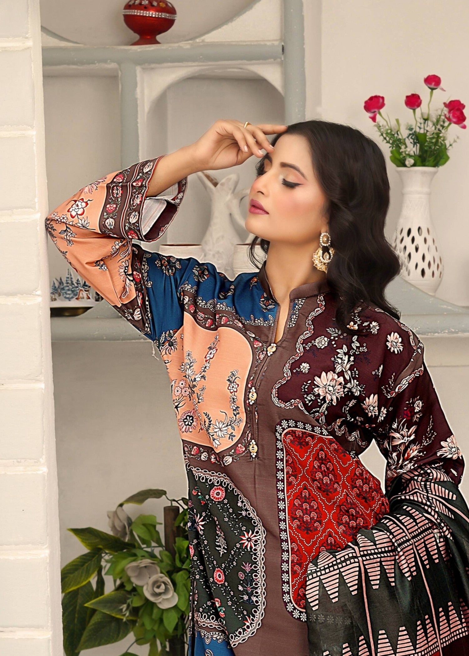 khaddar Kurta Set in Coffee brown