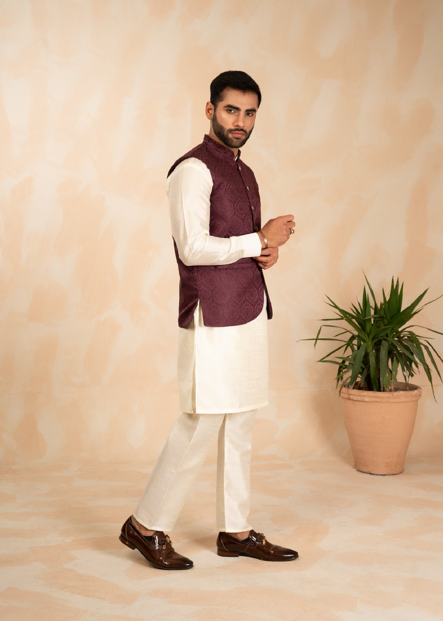 jamawar Waistcoat in Magenta