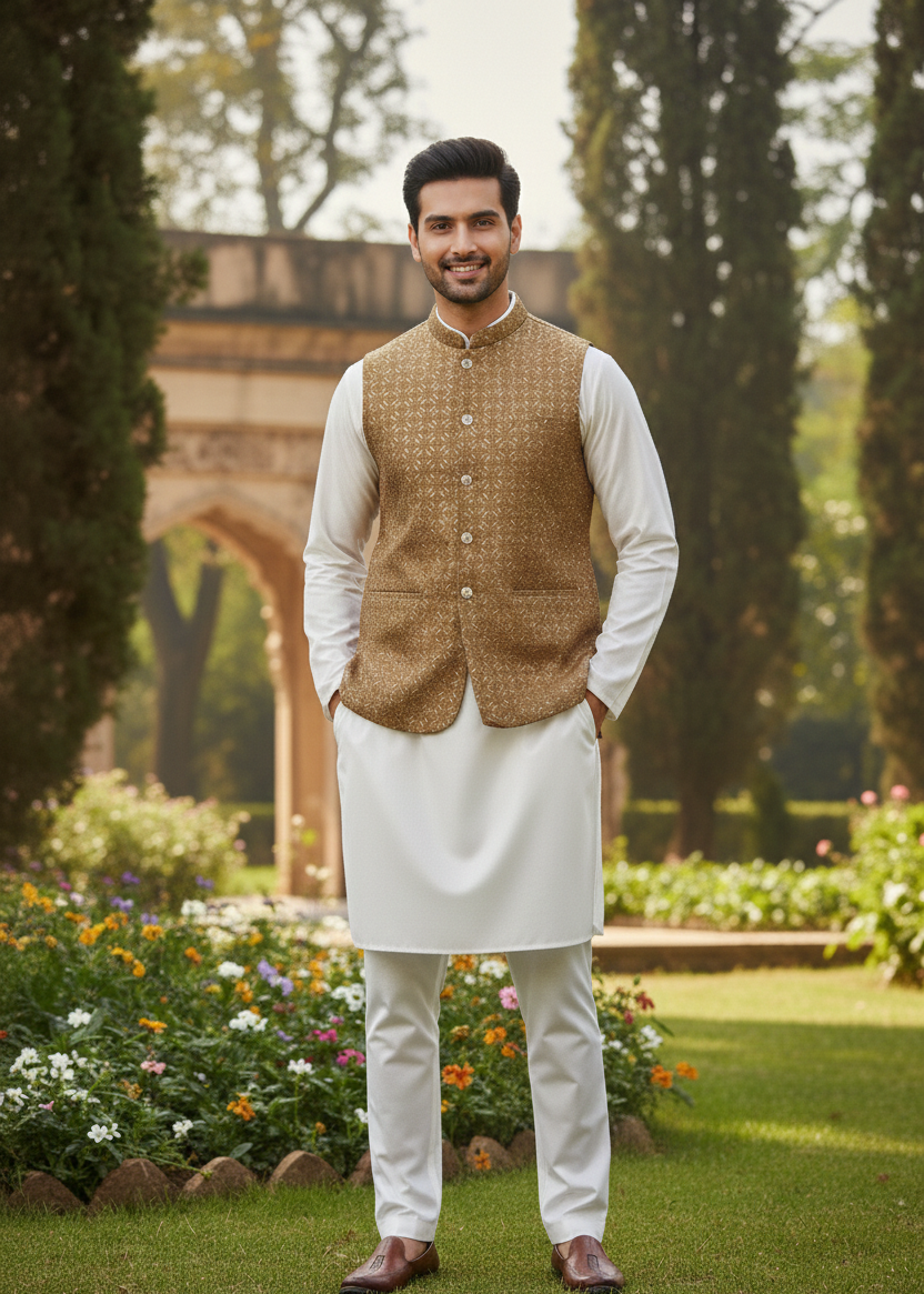 silk Waistcoat in Golden brown