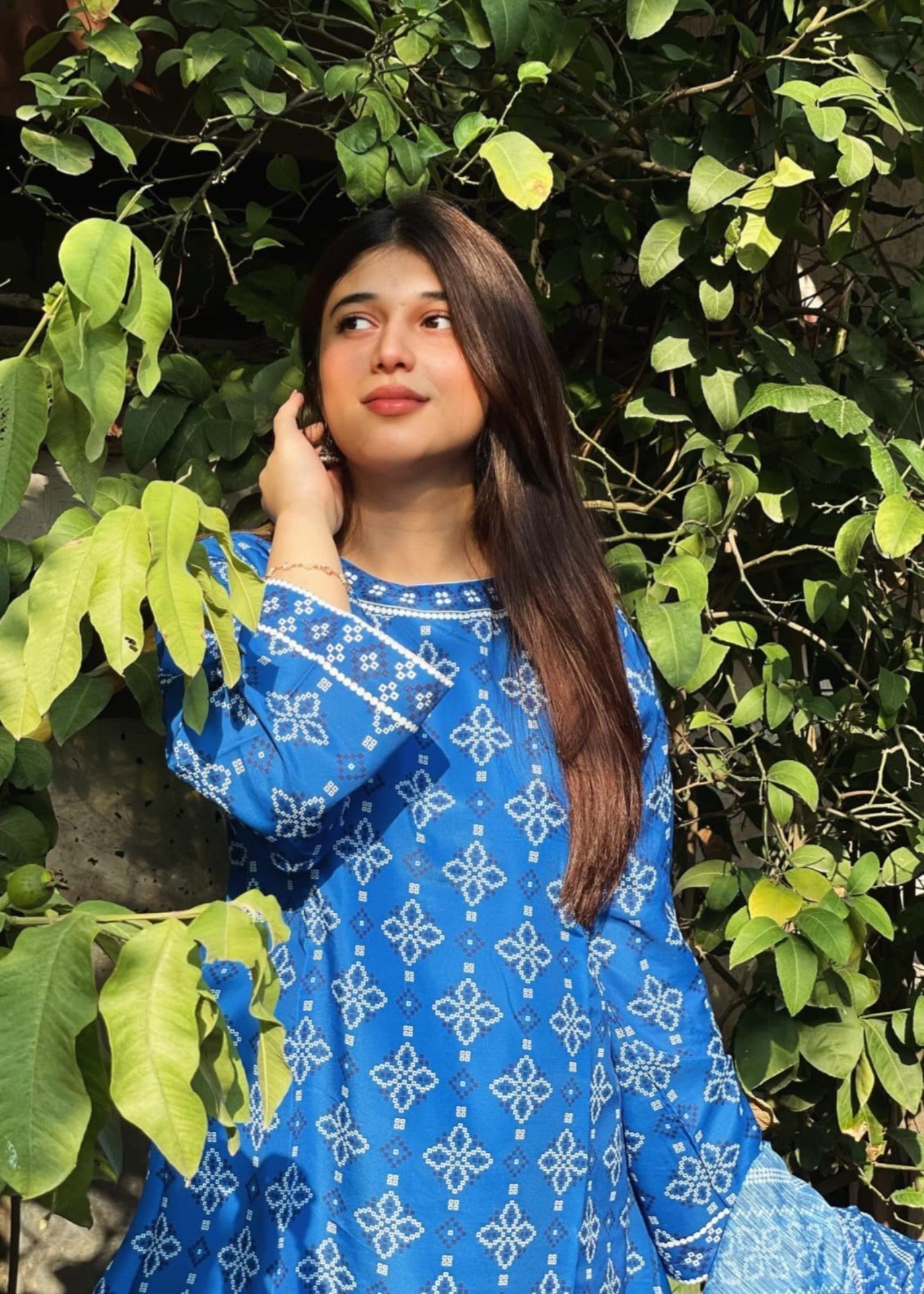 poly lawn Short Frock in Blue