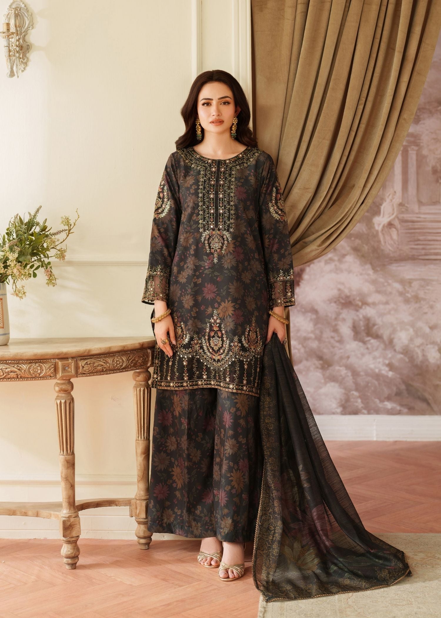 silk Kurta Set in Black