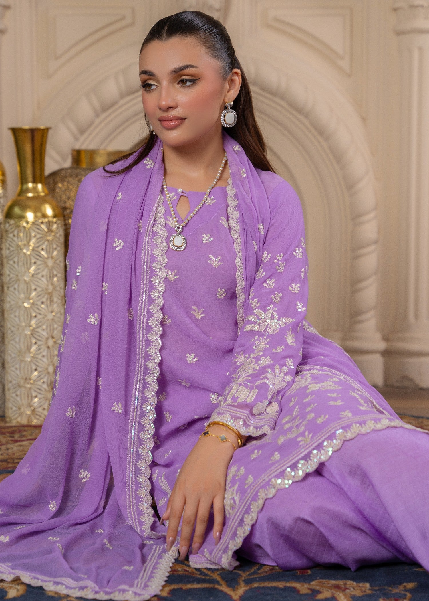 crinkle Kurta Set in Lavender
