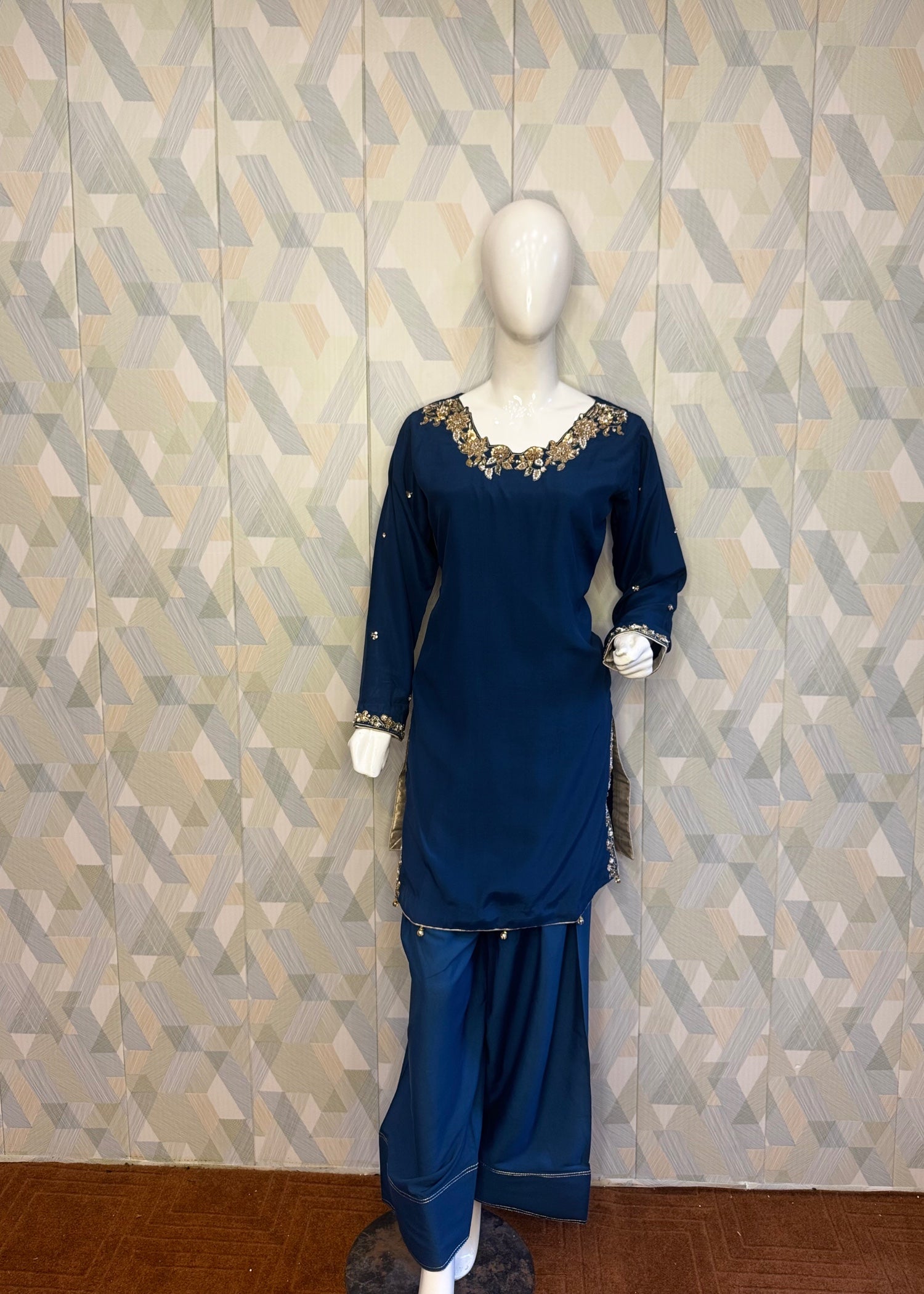 thai silk Kurta Set in Midnight blue