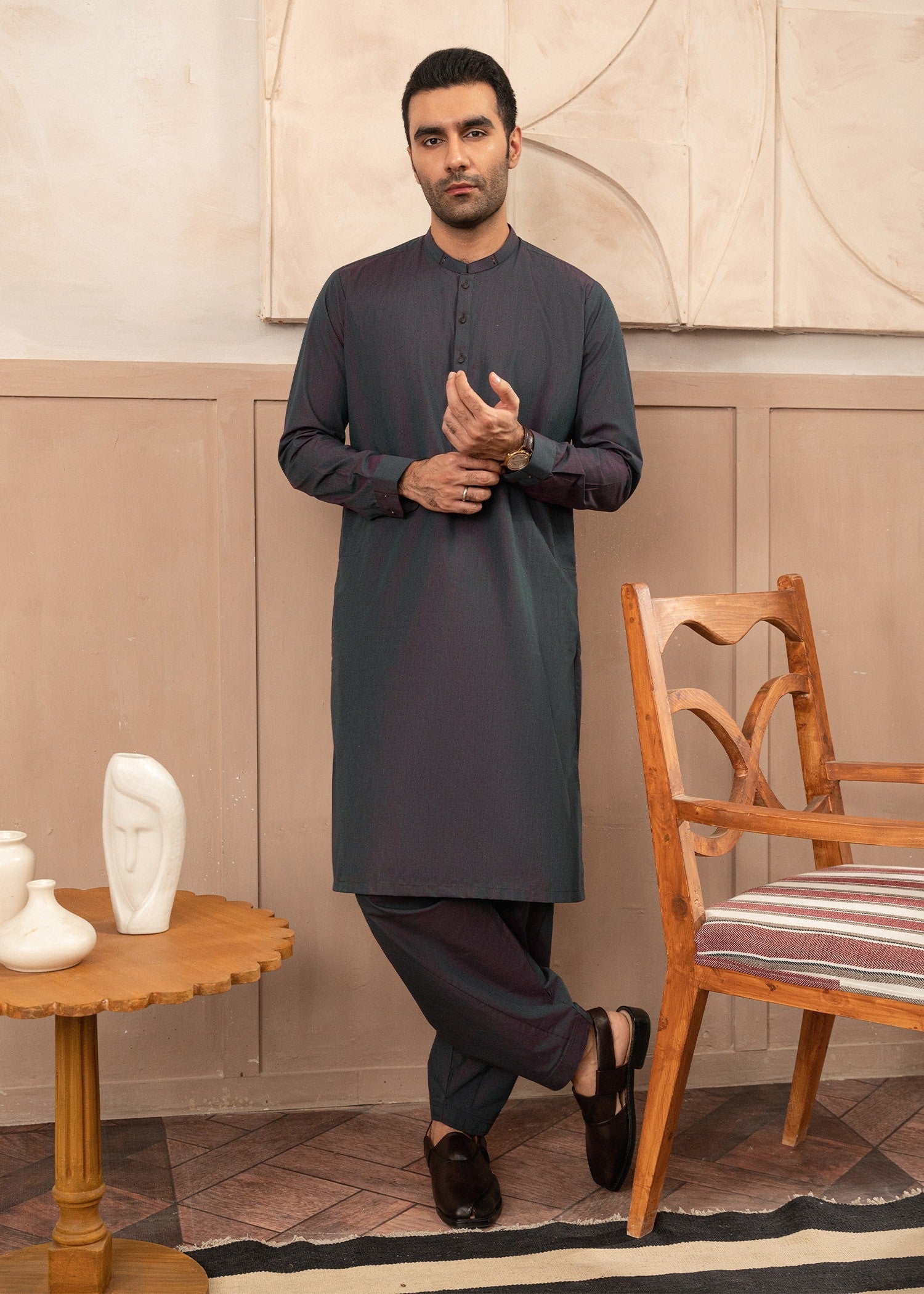 cotton Shalwar Kameez in Dark grey