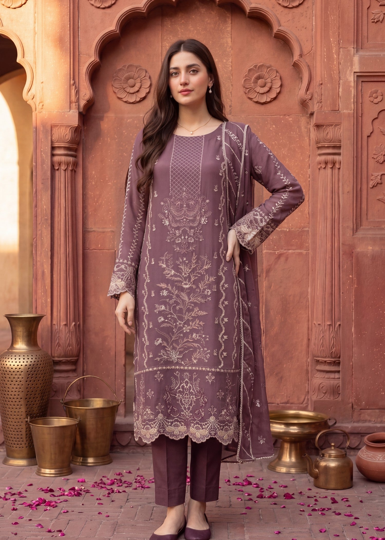 pk crinkle chiffon Kurta Set in Royal amethyst