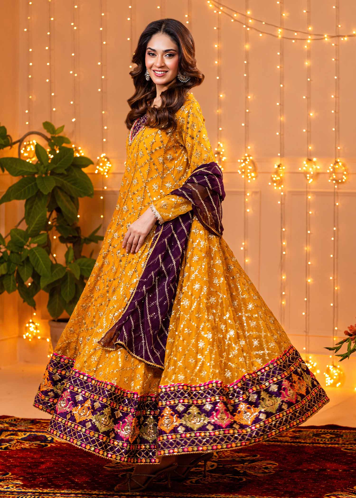 chiffon Anarkali in Mustard