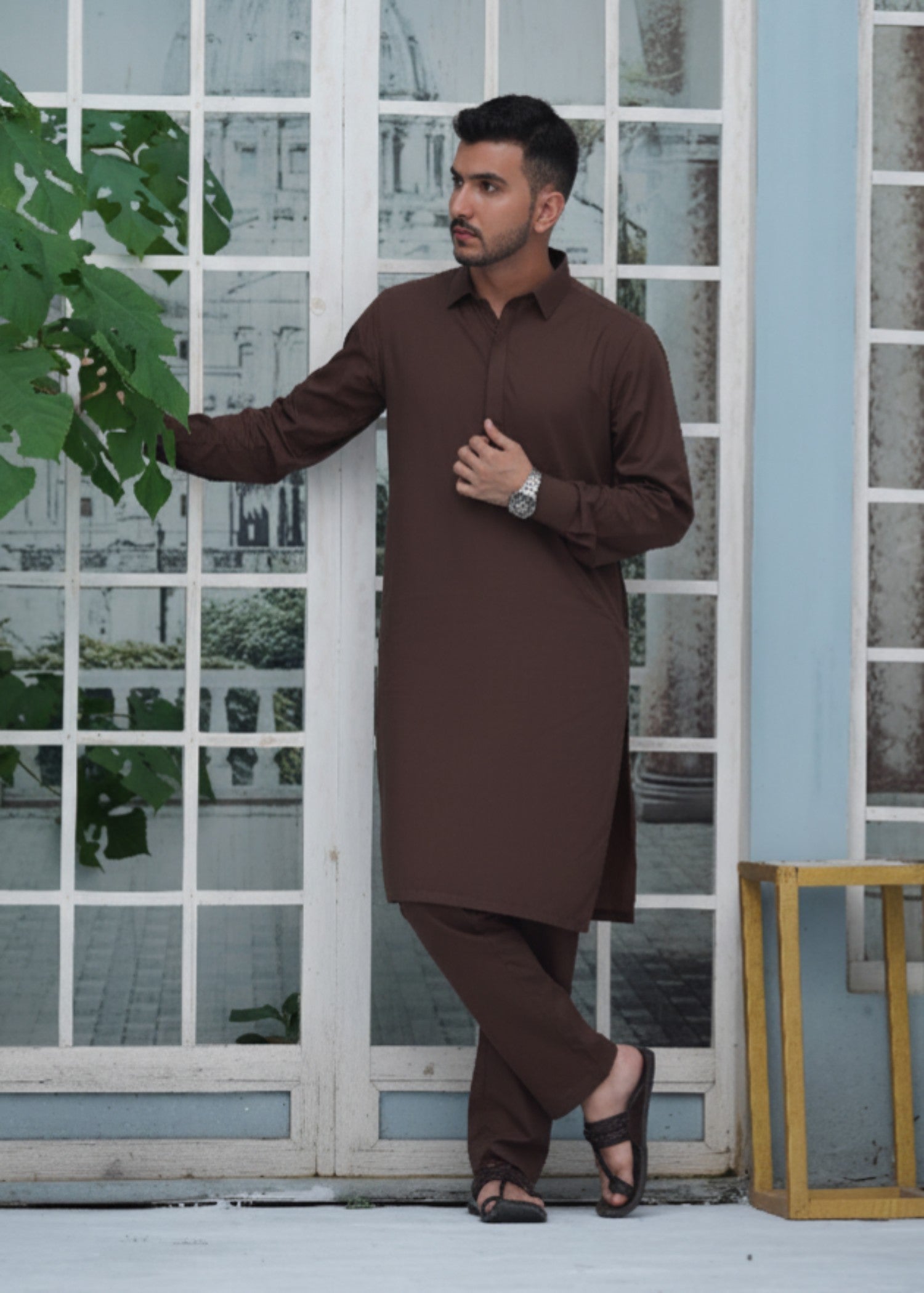cotton Kurta Set in Chocolate brown