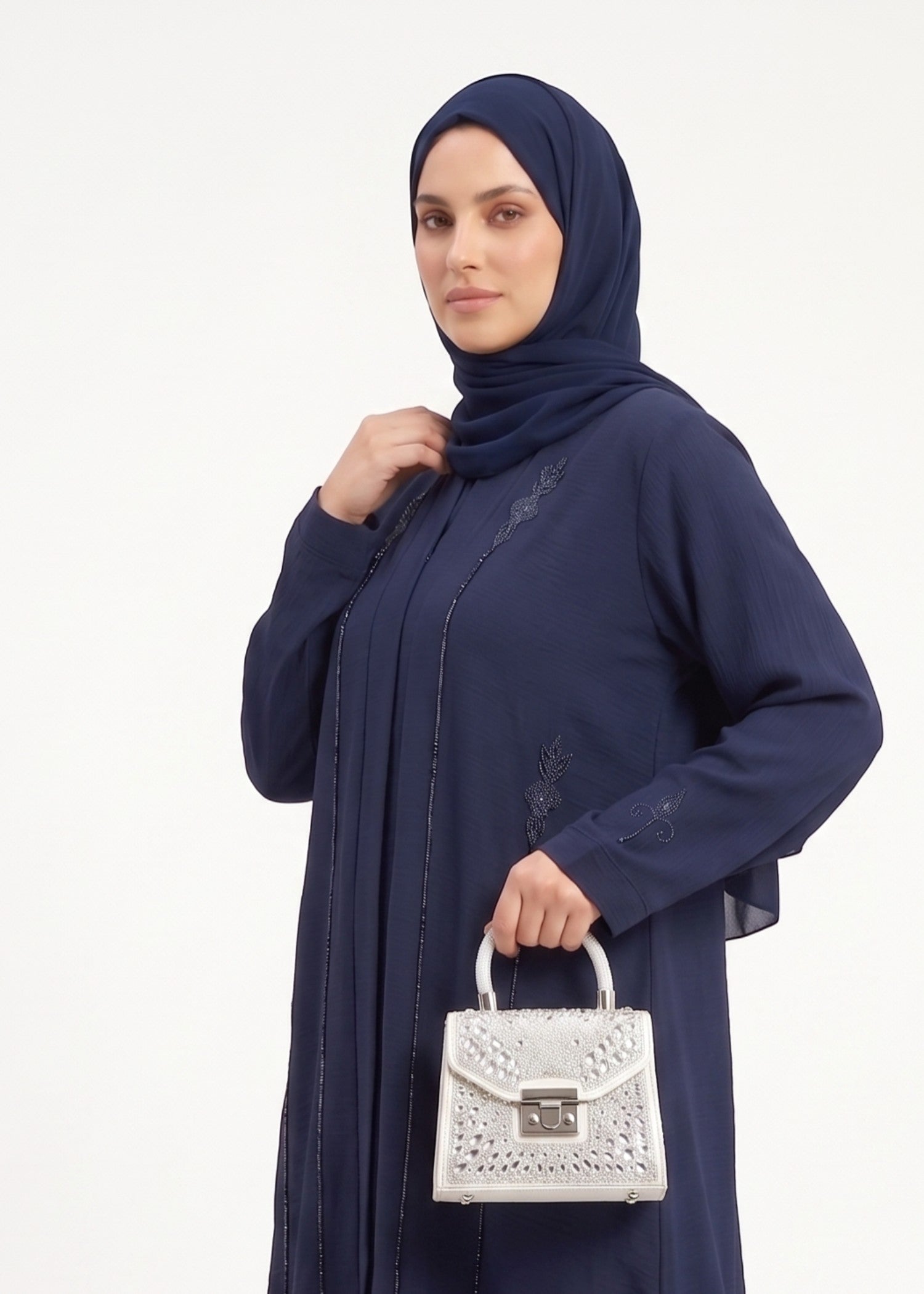 crinkle Abaya in Navy blue