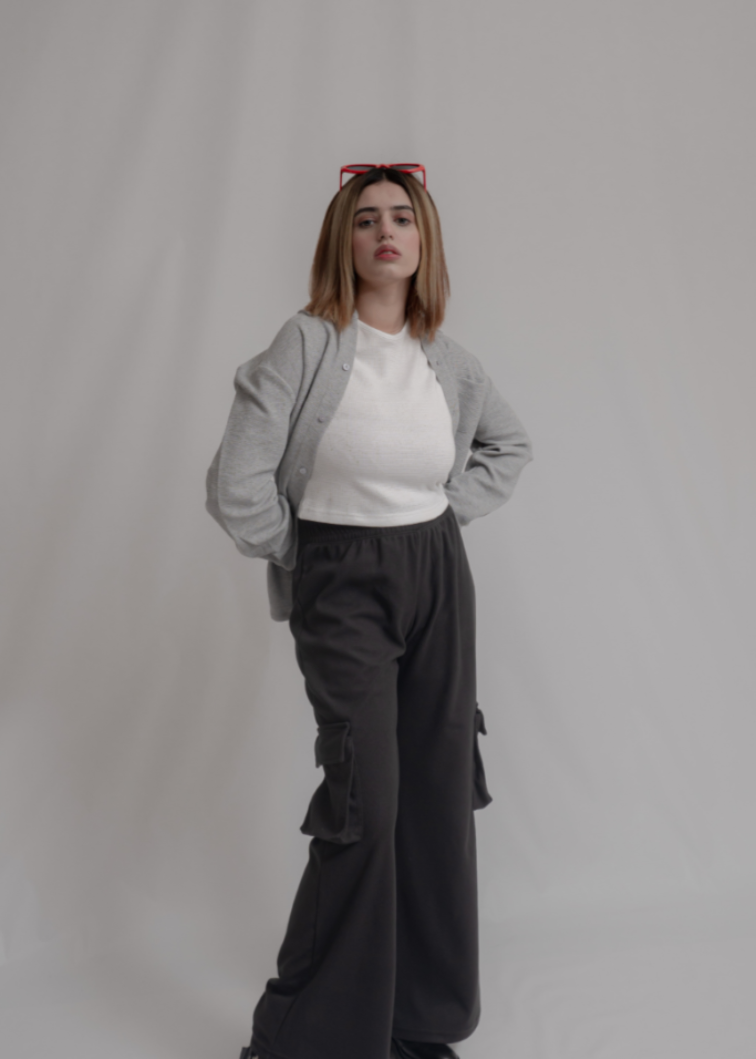 fleece jersey knit Top in Light grey