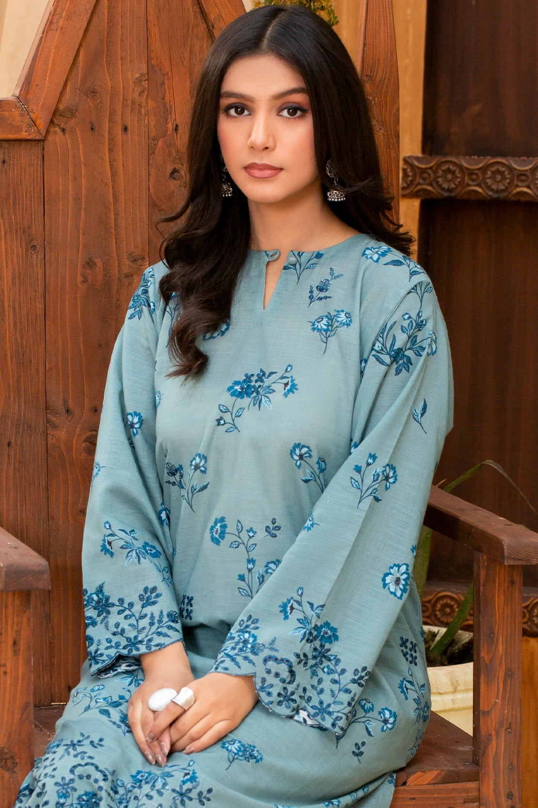 twill khaddar Unstitched in Light blue