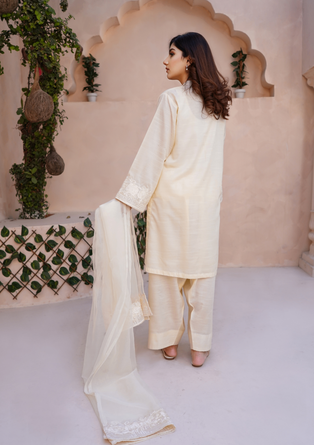 viscose raw silk Kurta Set in Cream