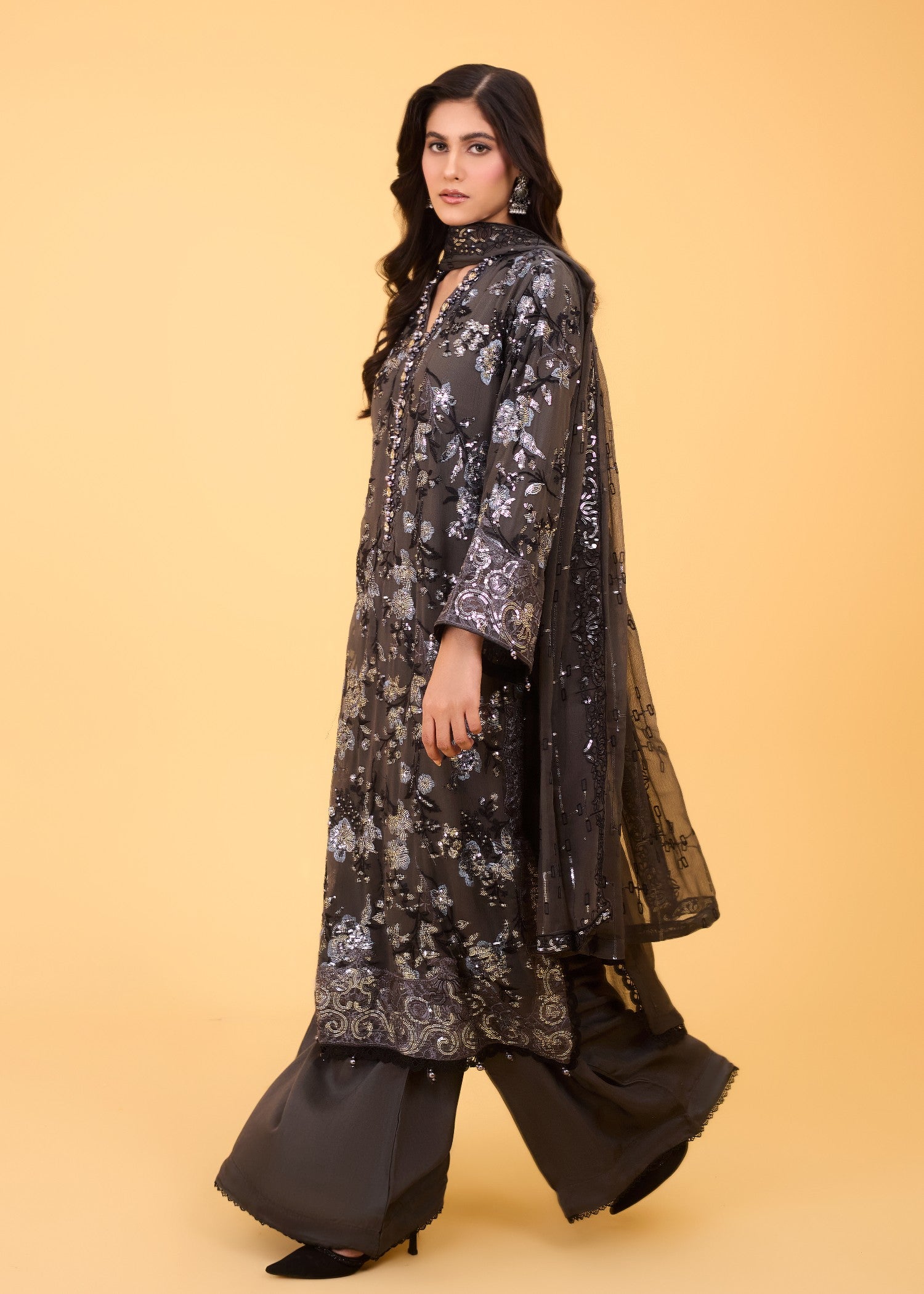 chiffon Kurta Set in Caviar